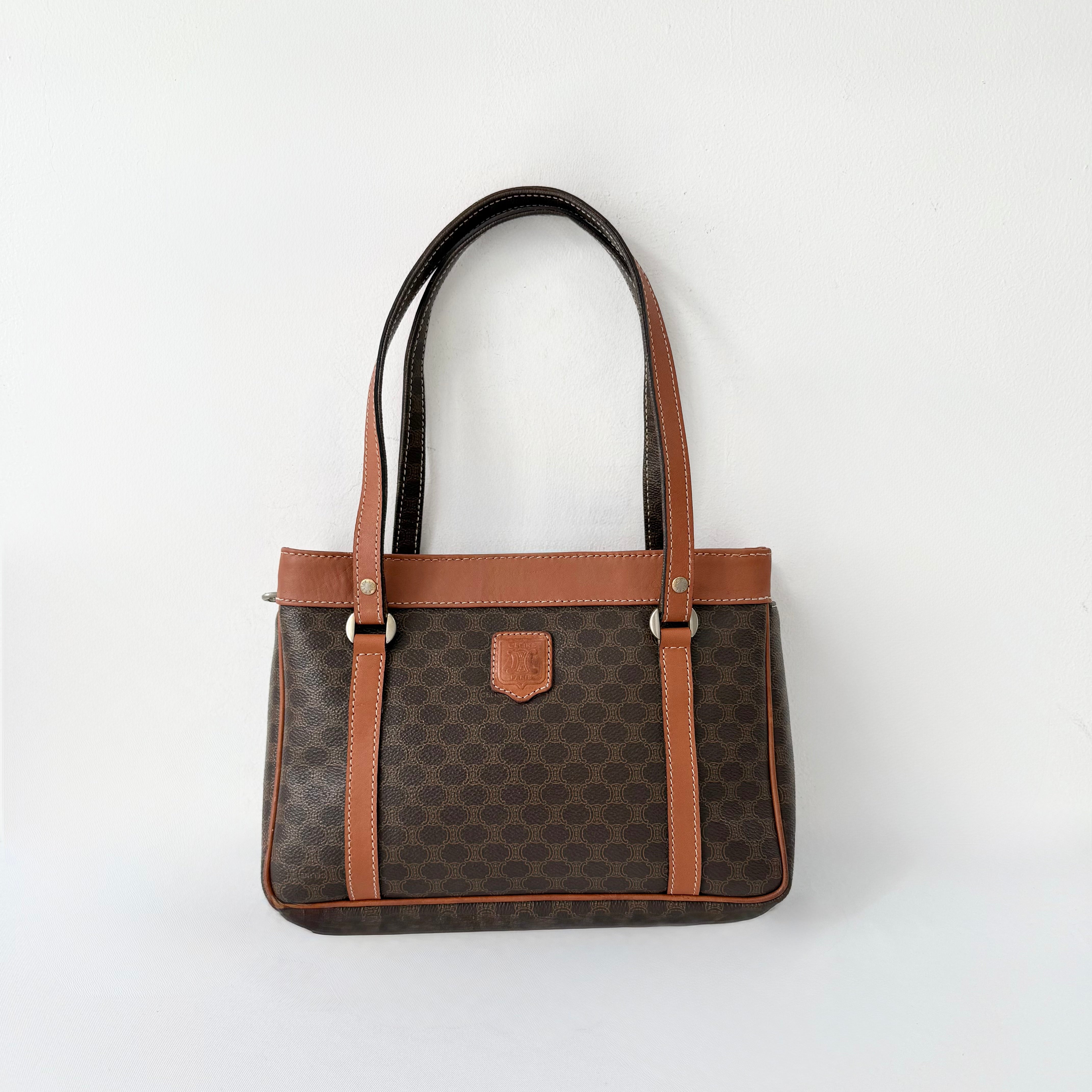 CELINE Macadam Tote Bag PVC Leather Brown Vintage