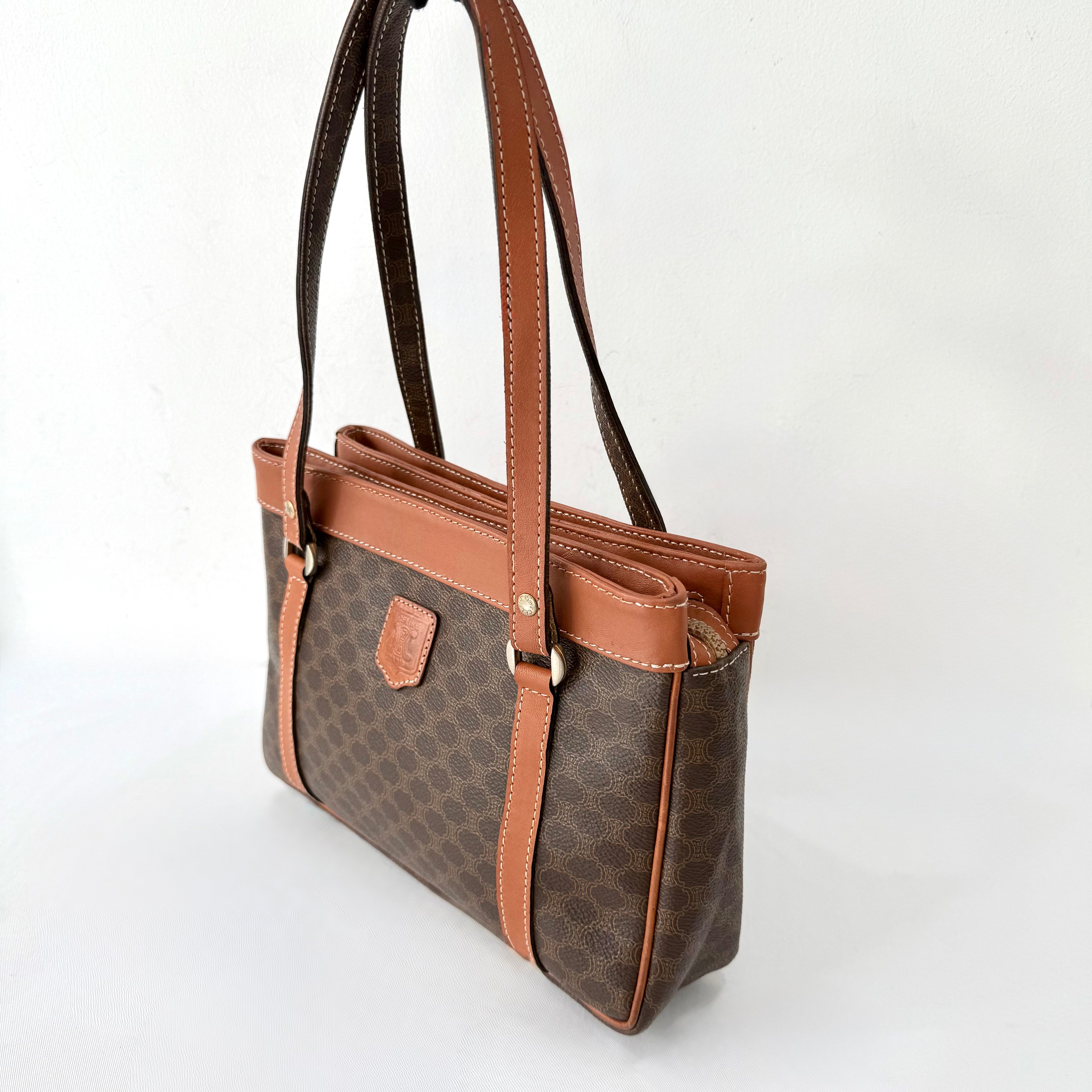 CELINE Macadam Tote Bag PVC Leather Brown Vintage