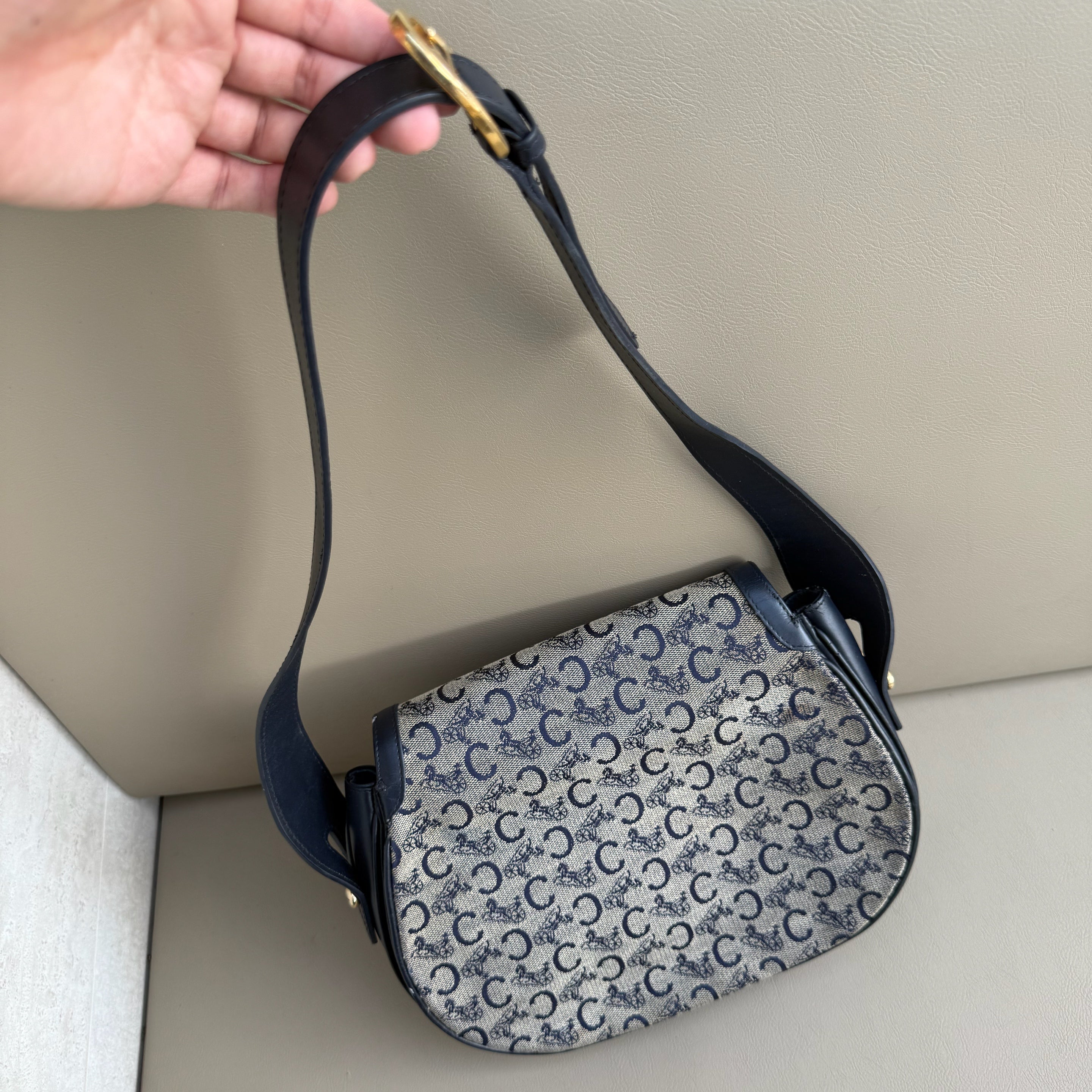 (WISE) CELINE C Sulky Shoulder Bag Canvas Navy