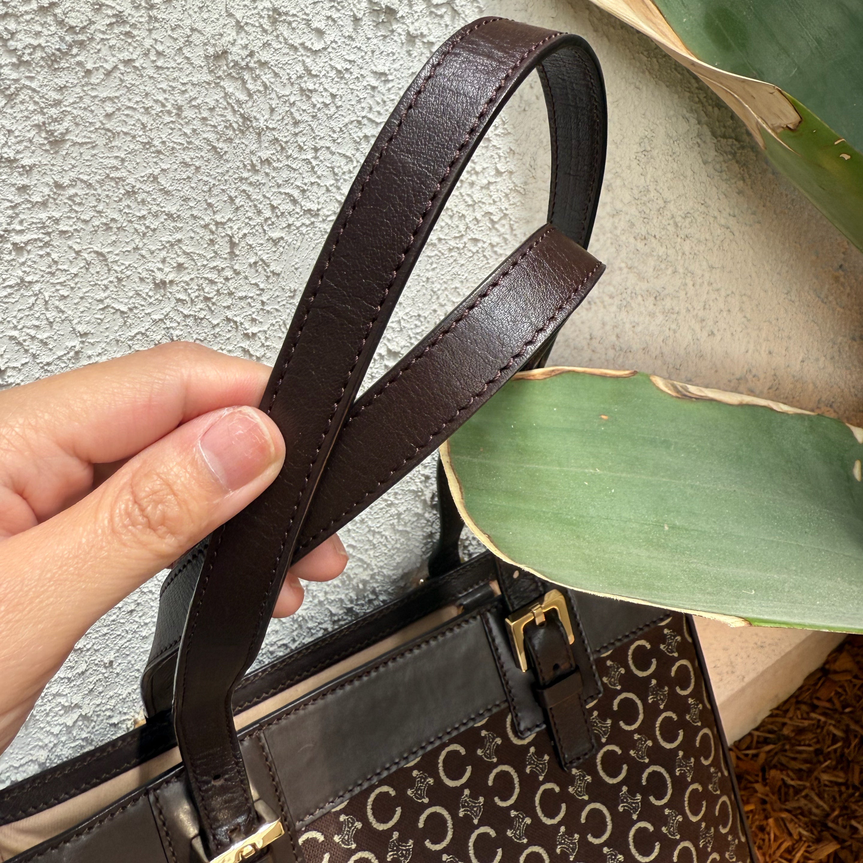 Celine C Macadam Brown Canvas Tote Bag