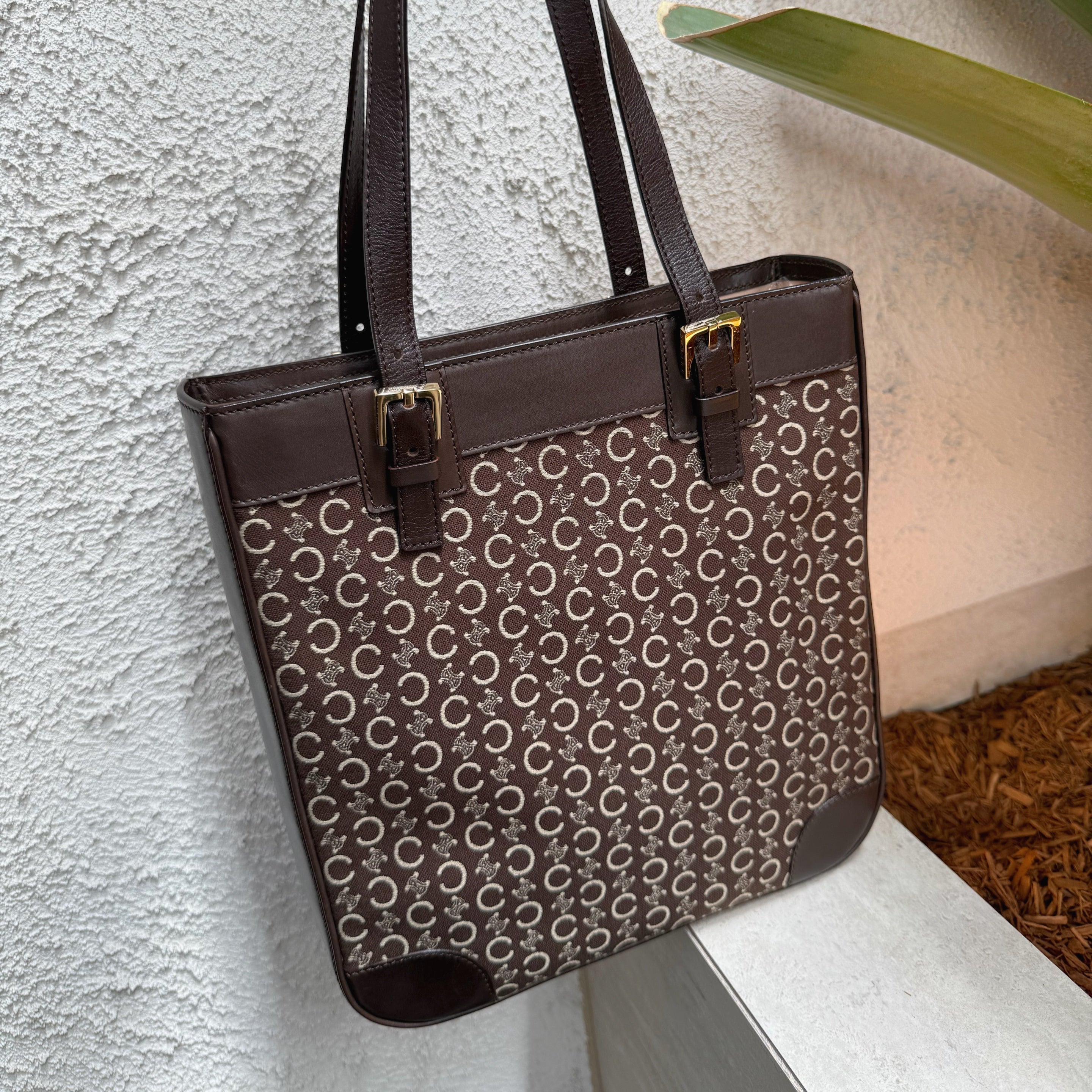 Celine C Macadam Brown Canvas Tote Bag