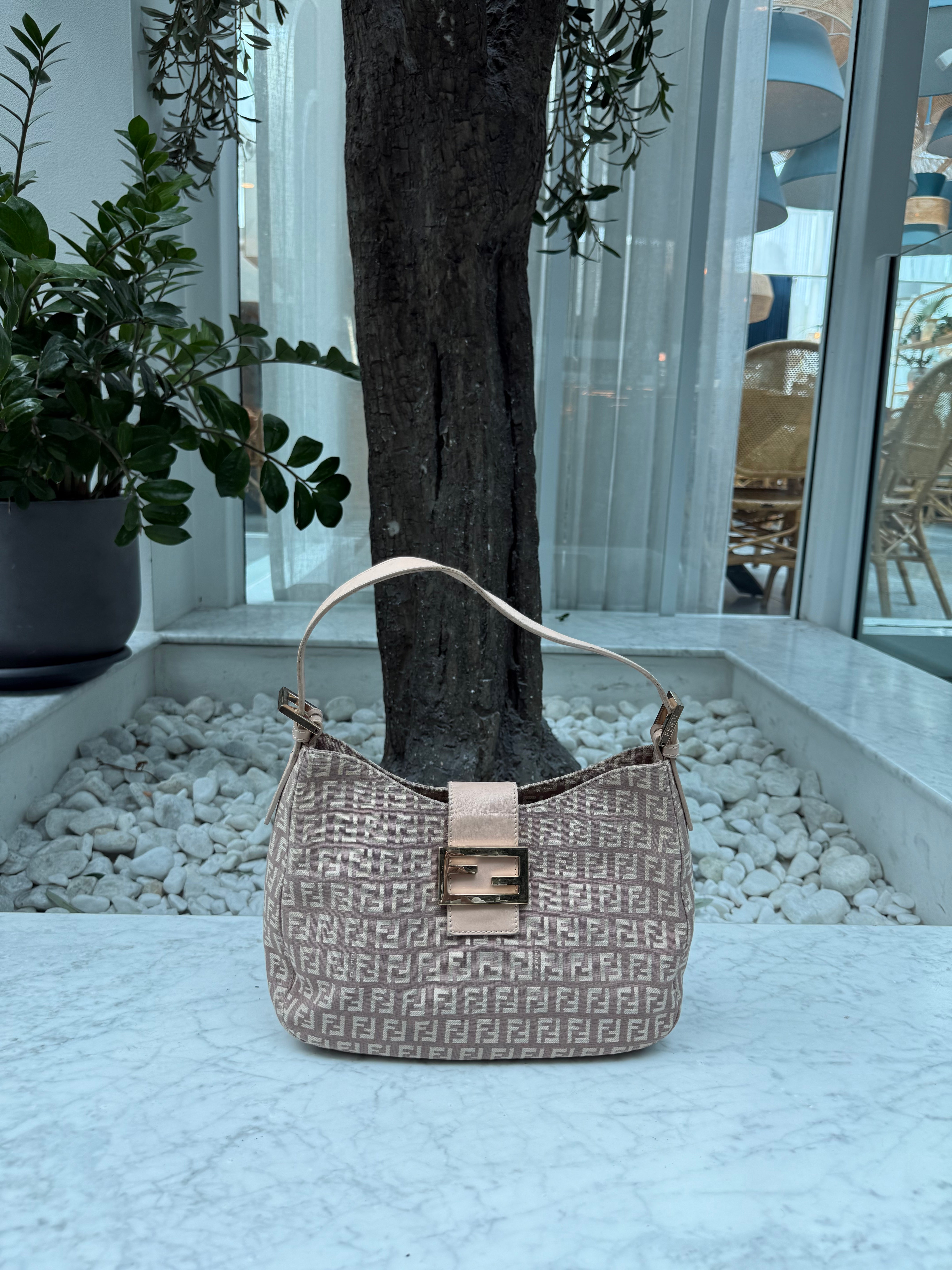 Fendi Light Pink Zucchino Baguette Shoulder Bag