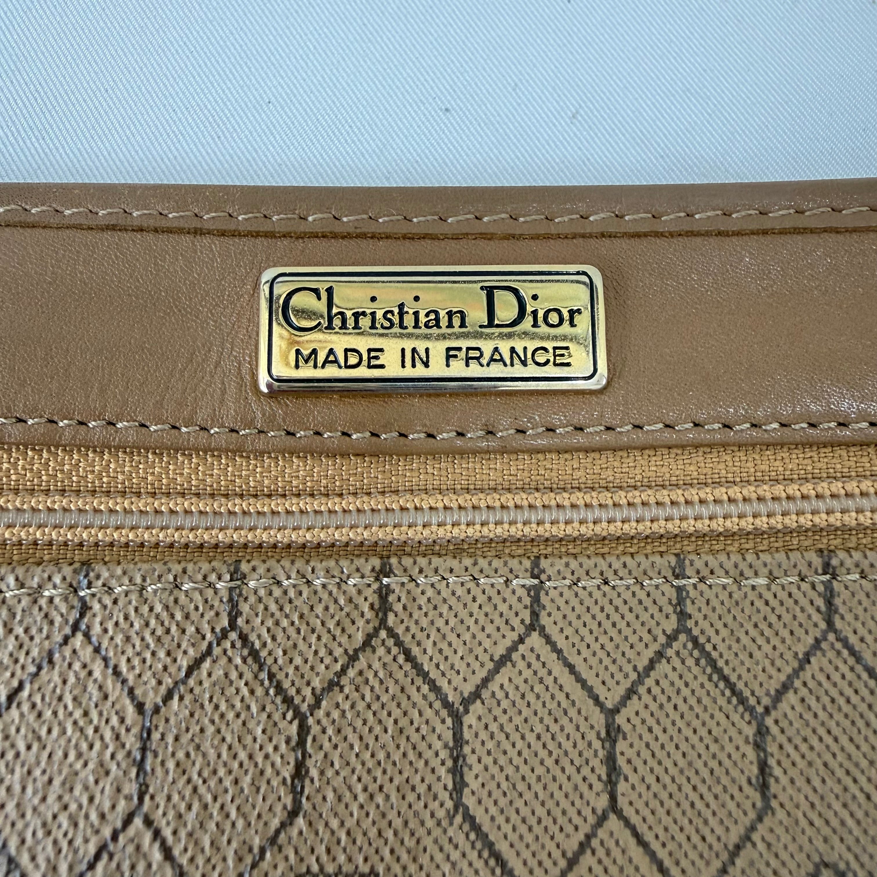 Christian Dior Honeycomb Canvas Pouch Leather Beige Dior Charm