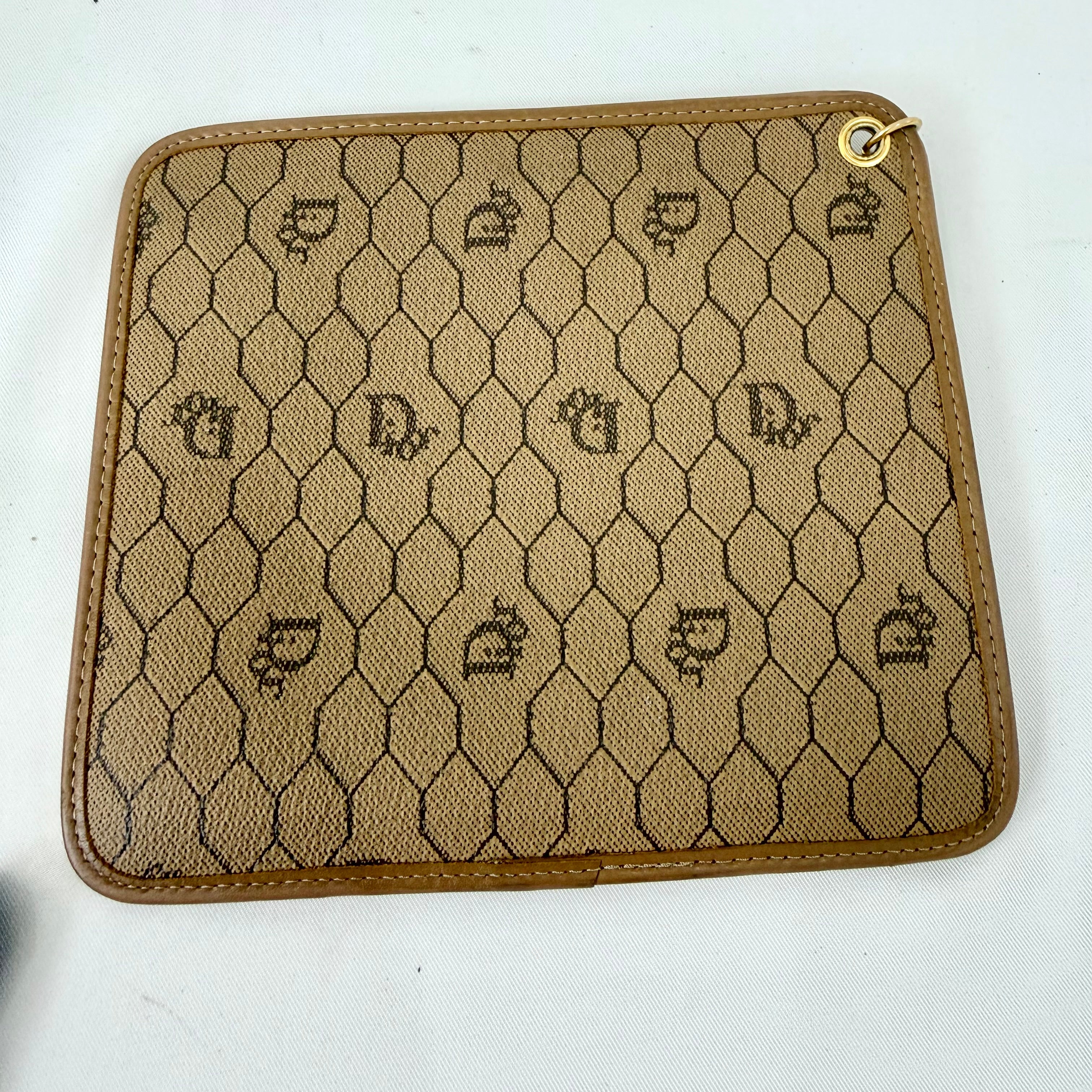 Christian Dior Honeycomb Canvas Pouch Leather Beige Dior Charm