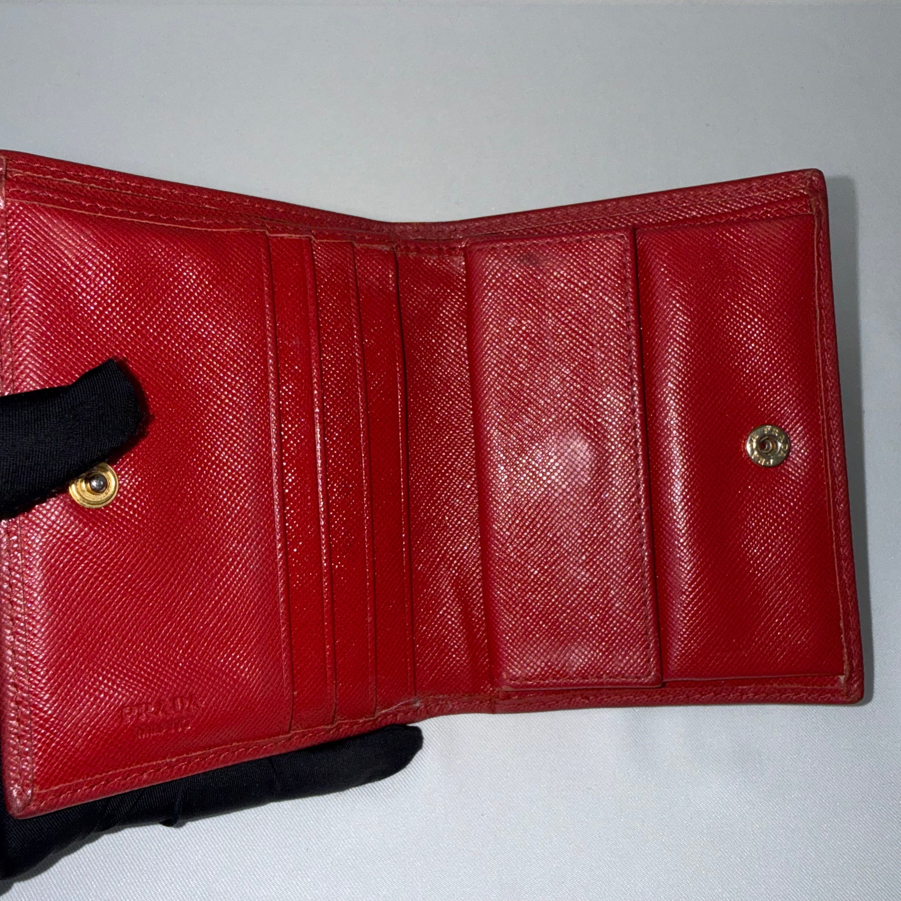 Prada Small Saffiano Leather Wallet in Red