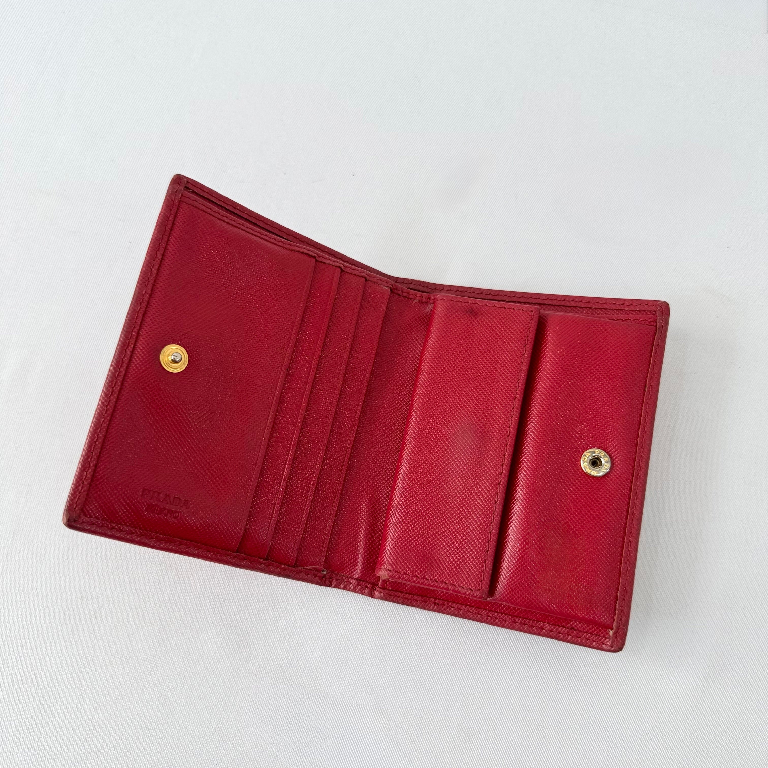 Prada Small Saffiano Leather Wallet in Red