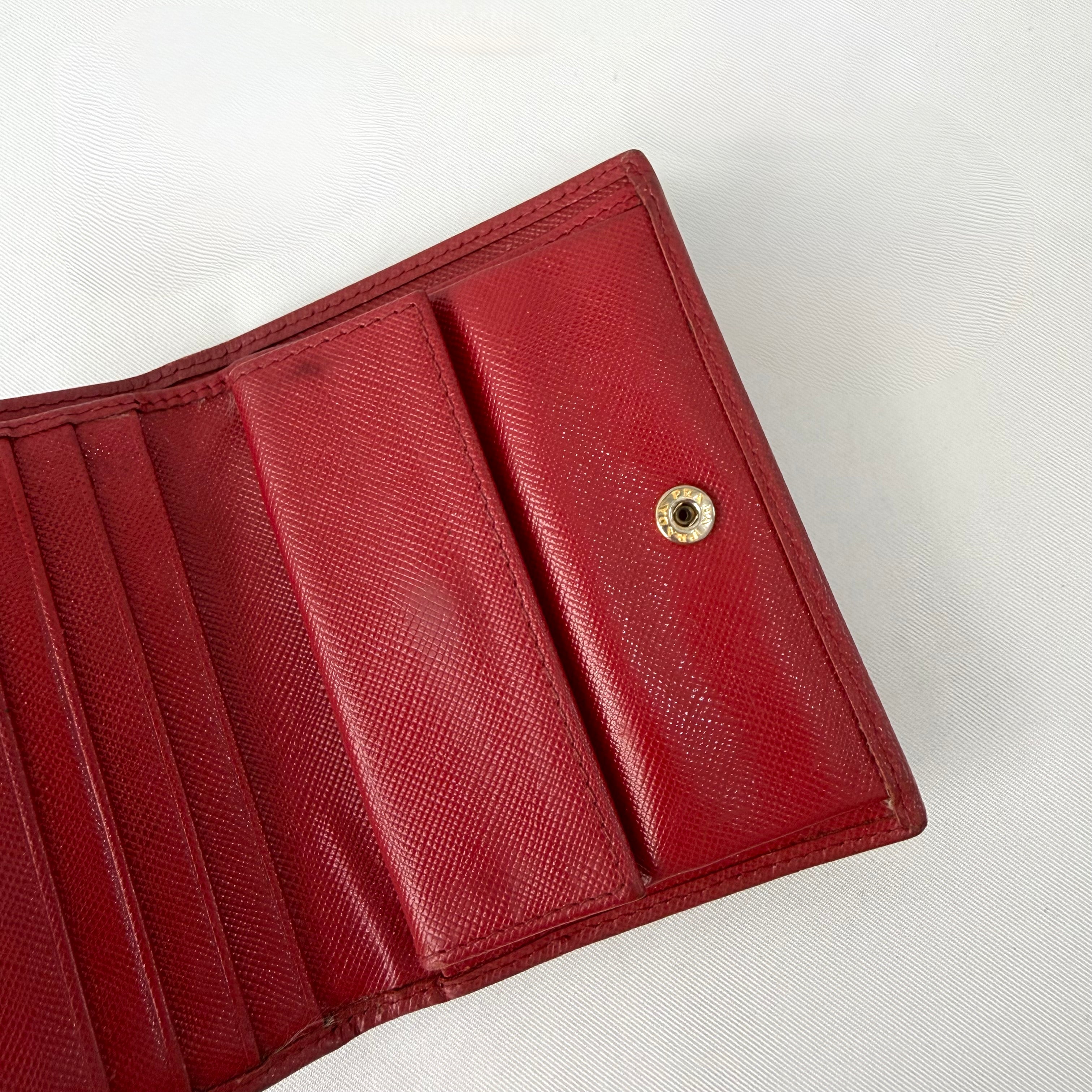 Prada Small Saffiano Leather Wallet in Red