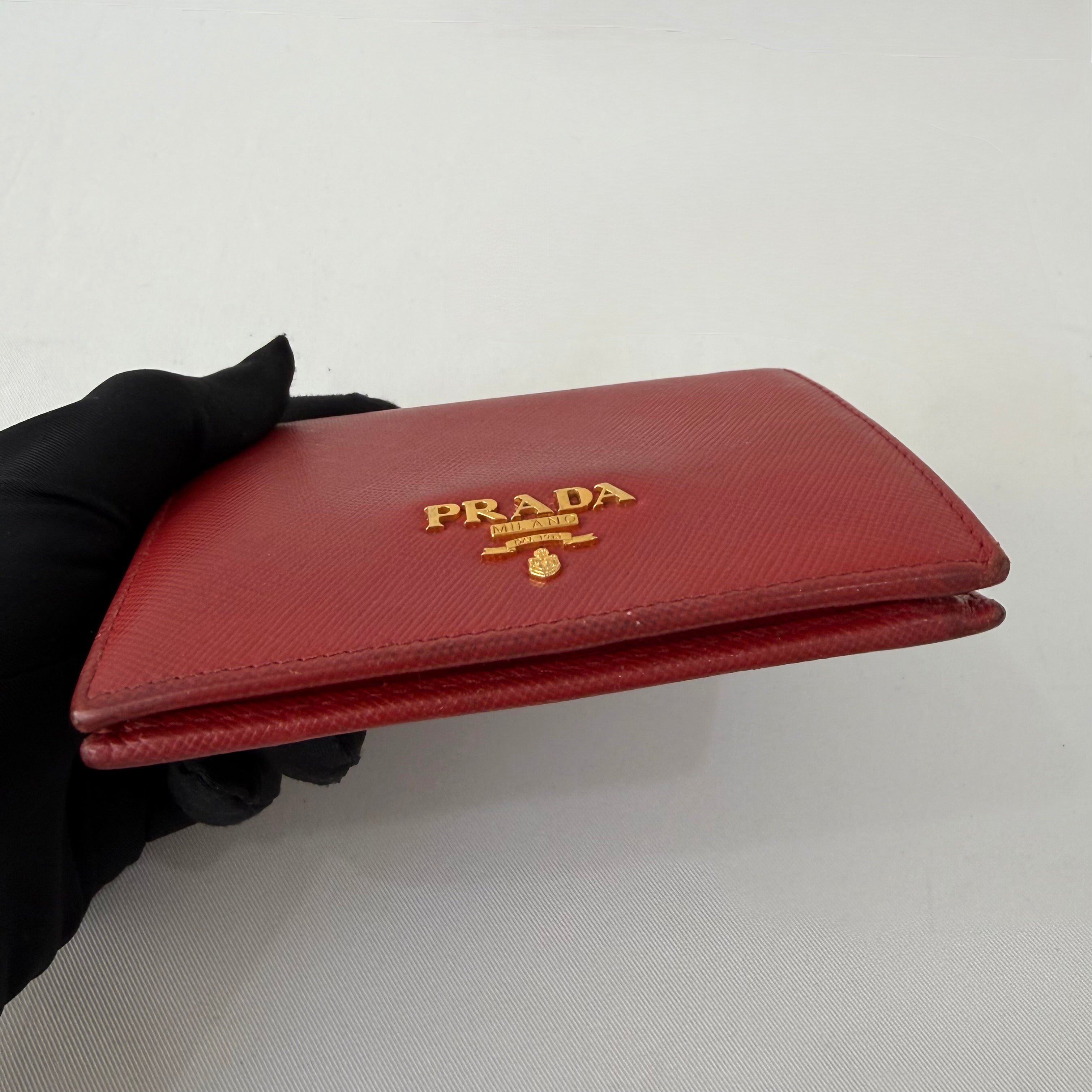 Prada Small Saffiano Leather Wallet in Red