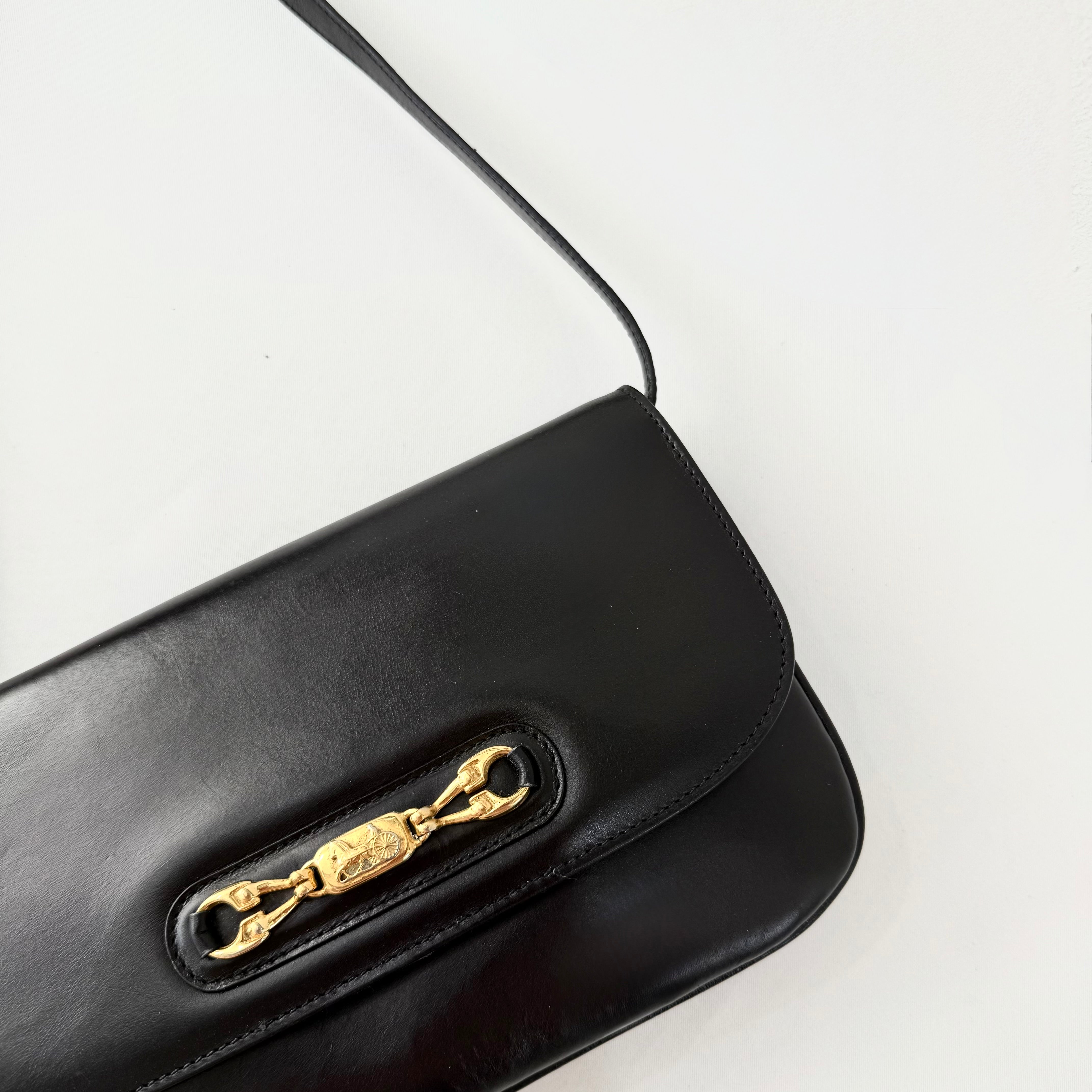 CELINE Vintage Black Leather Horse Carriage