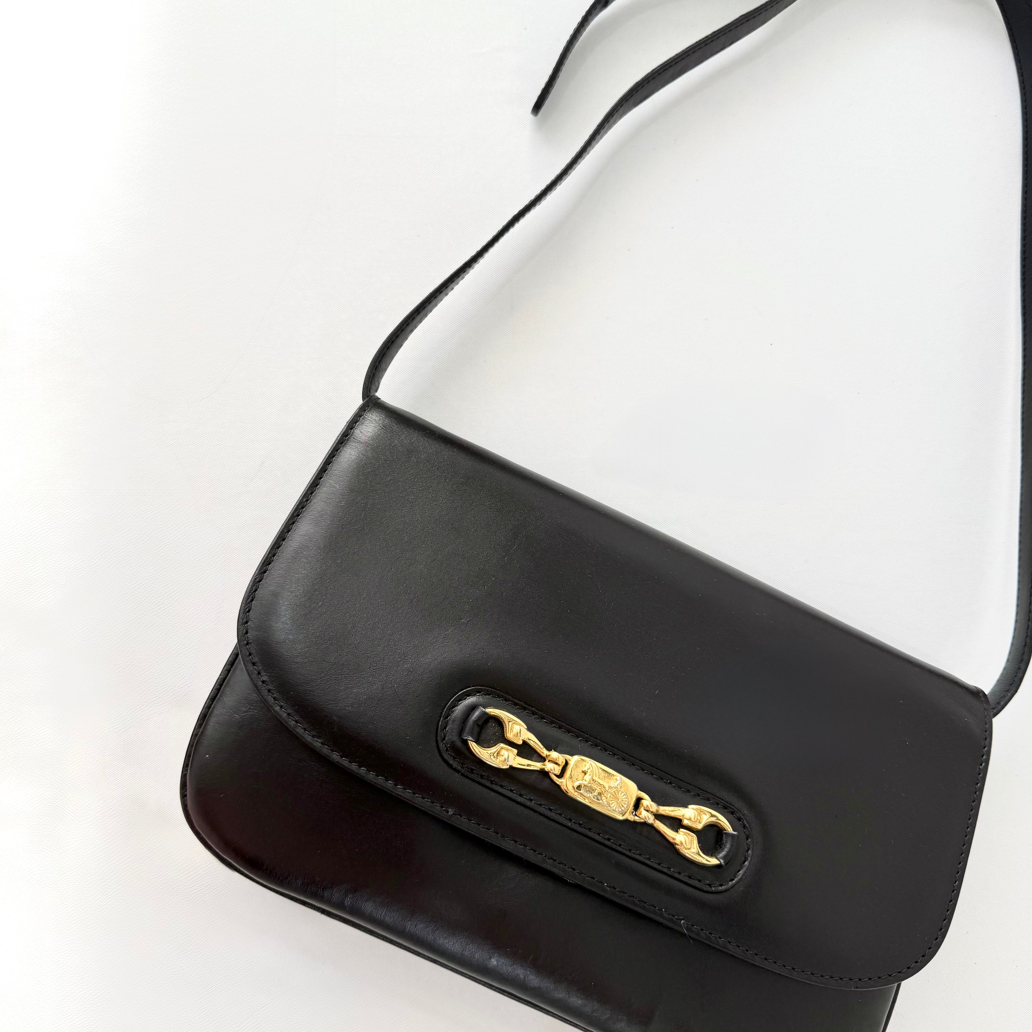 CELINE Vintage Black Leather Horse Carriage