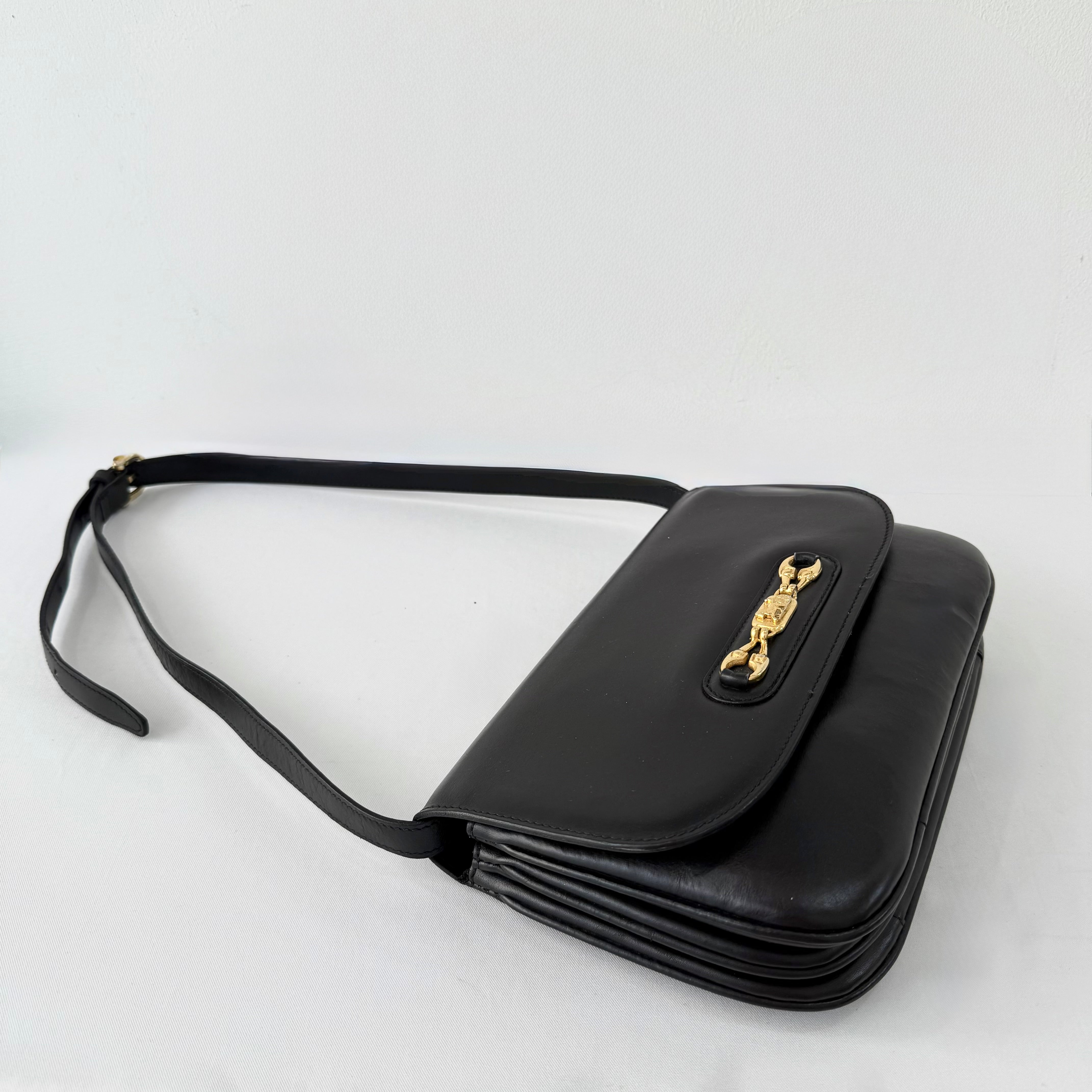 CELINE Vintage Black Leather Horse Carriage