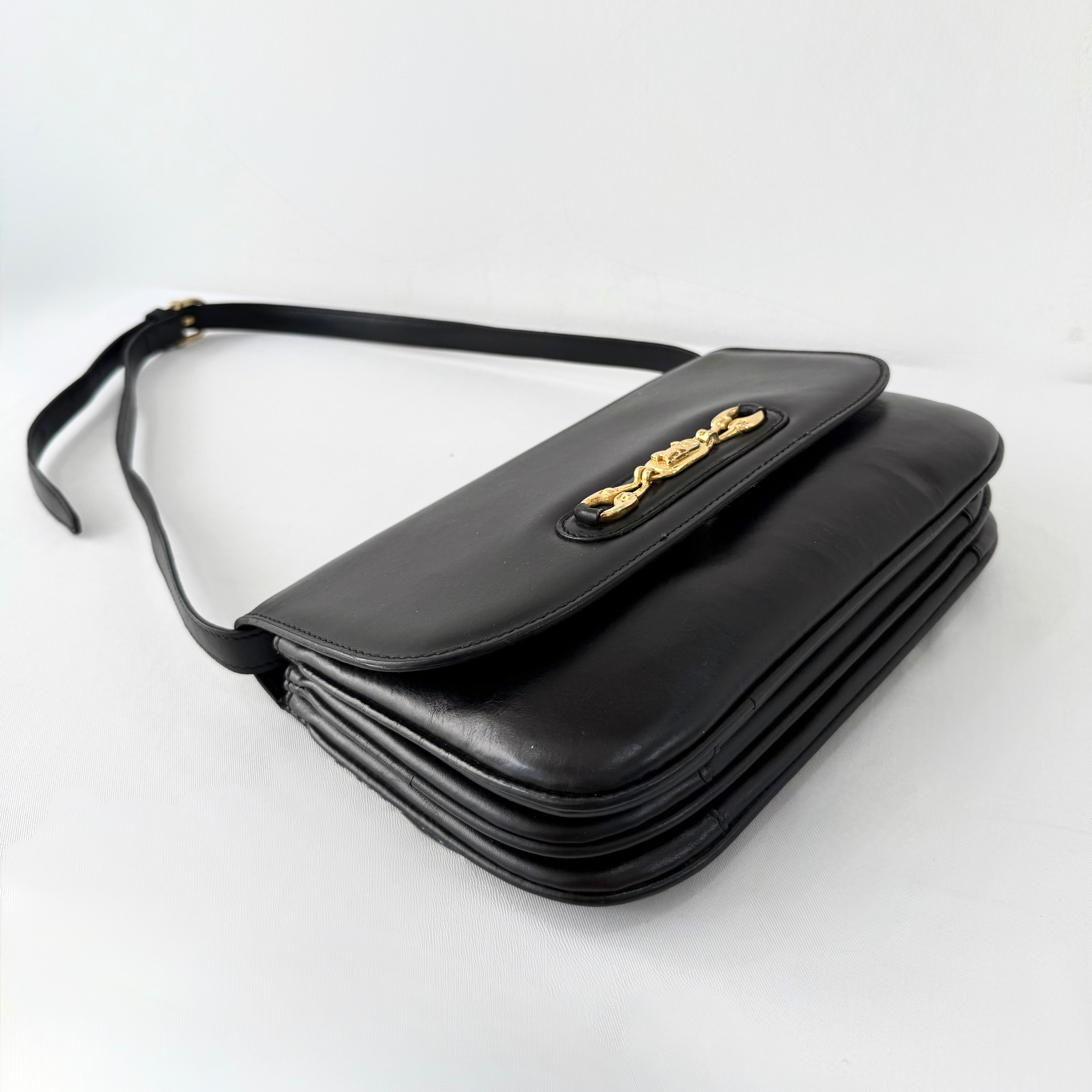 CELINE Vintage Black Leather Horse Carriage