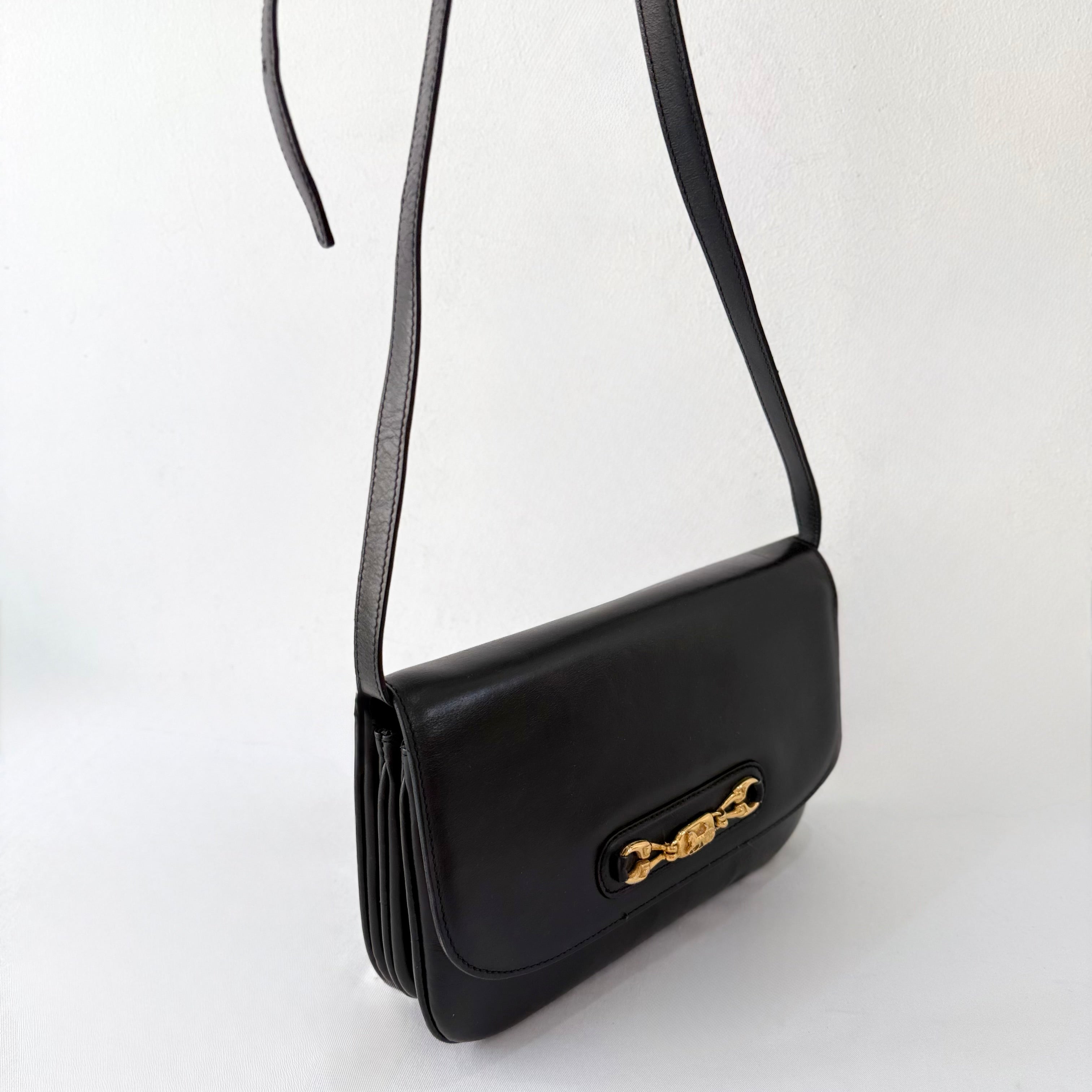 CELINE Vintage Black Leather Horse Carriage