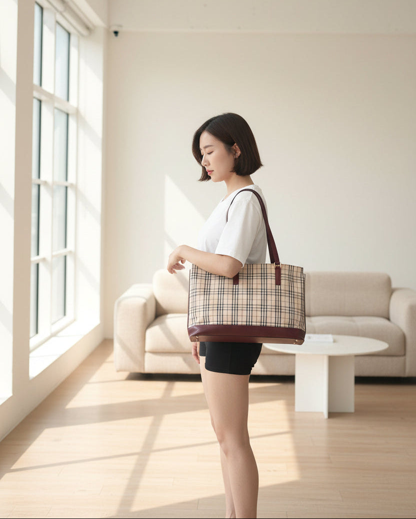 Burberry Canvas House Check Tote Red