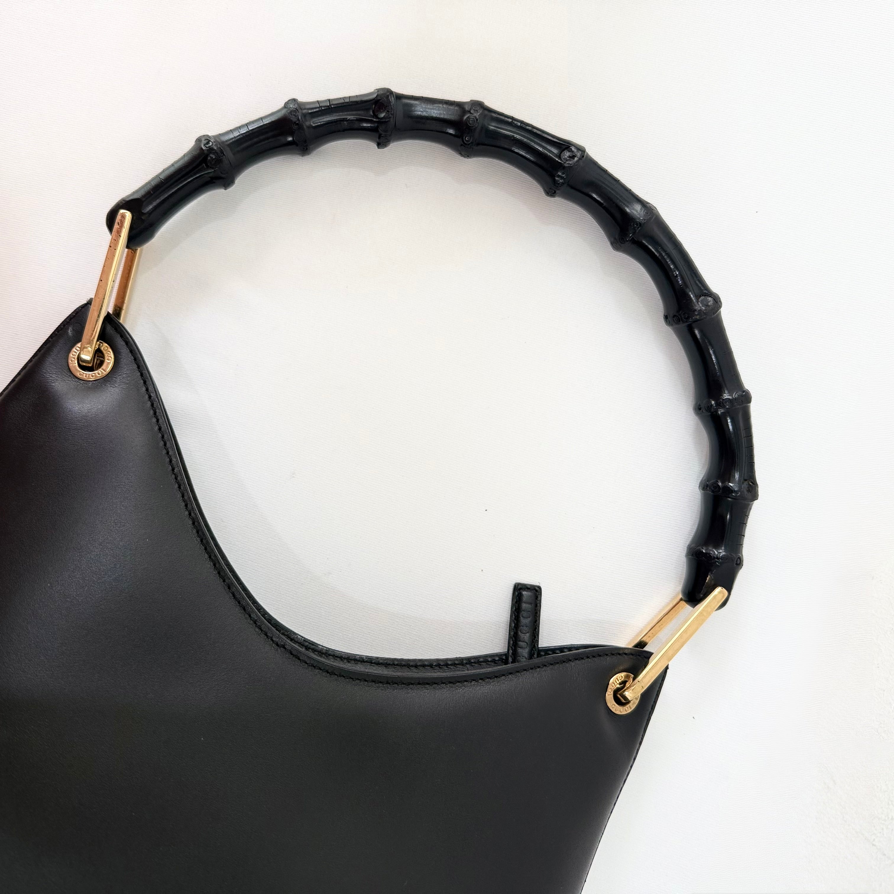Gucci Bamboo Shoulder Bag in Black Leather