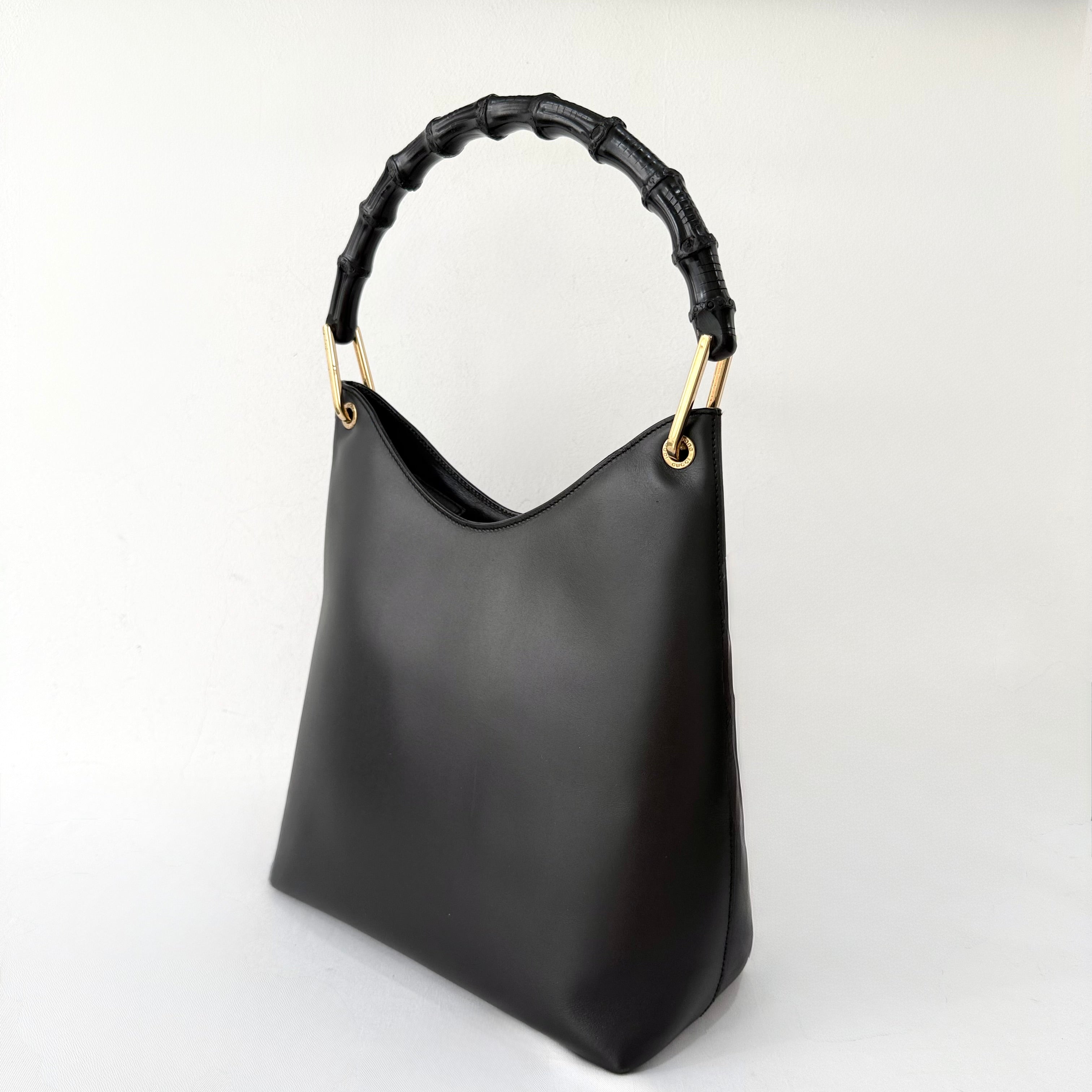 Gucci Bamboo Shoulder Bag in Black Leather