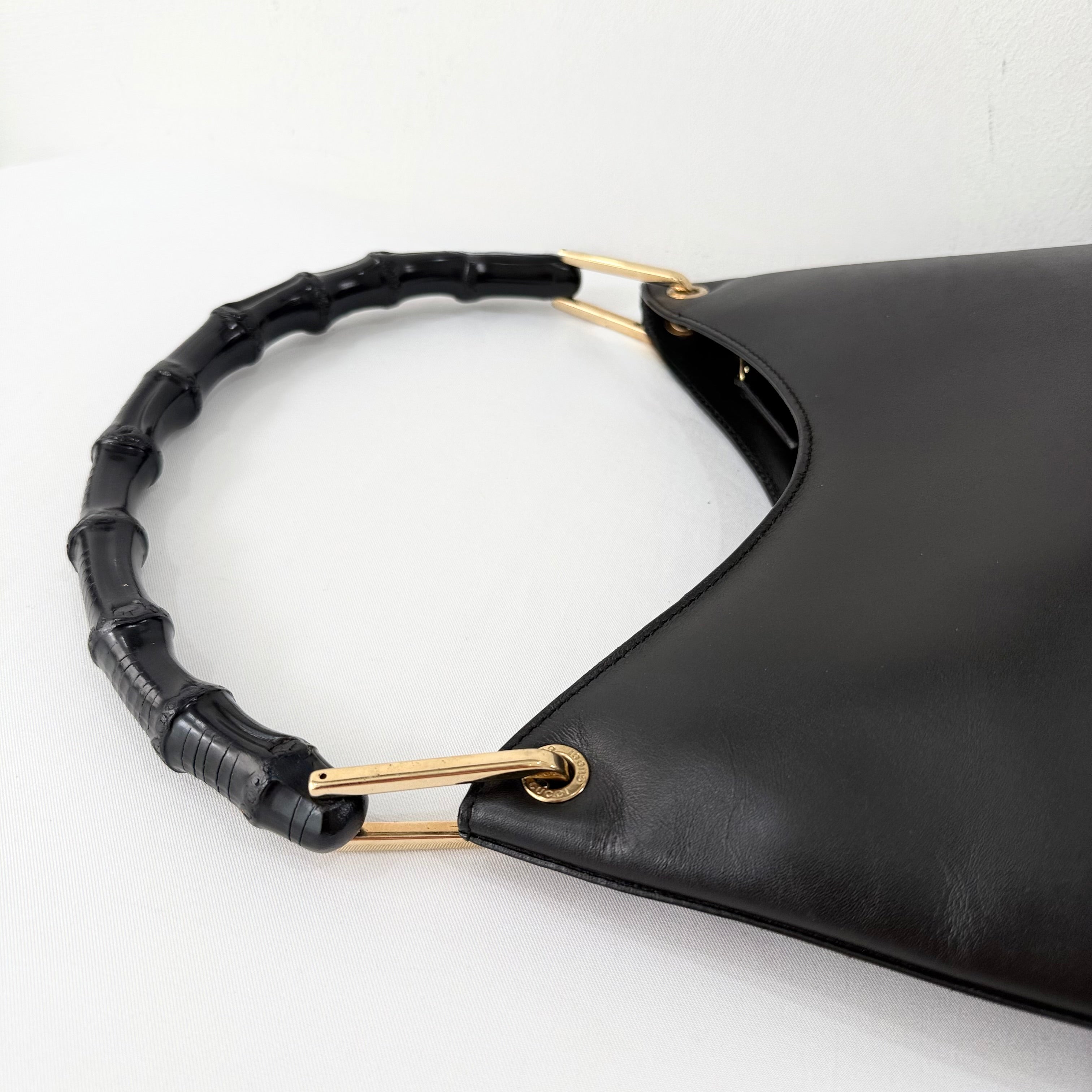 Gucci Bamboo Shoulder Bag in Black Leather