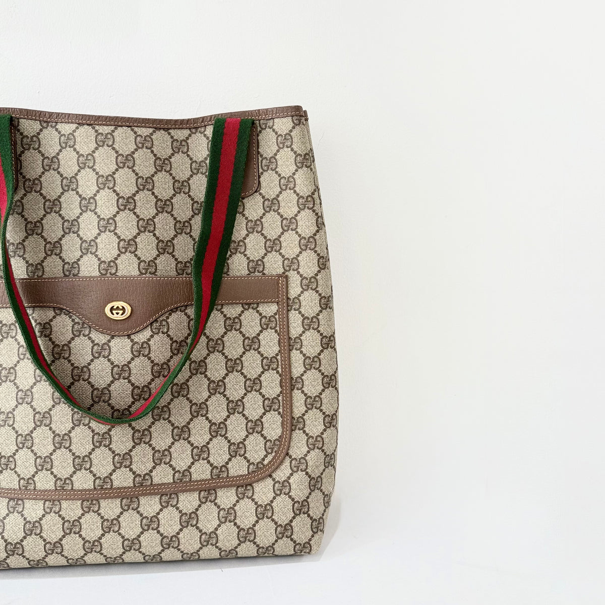 GUCCI GG Coated Canvas Web Sherry Line Tote Bag