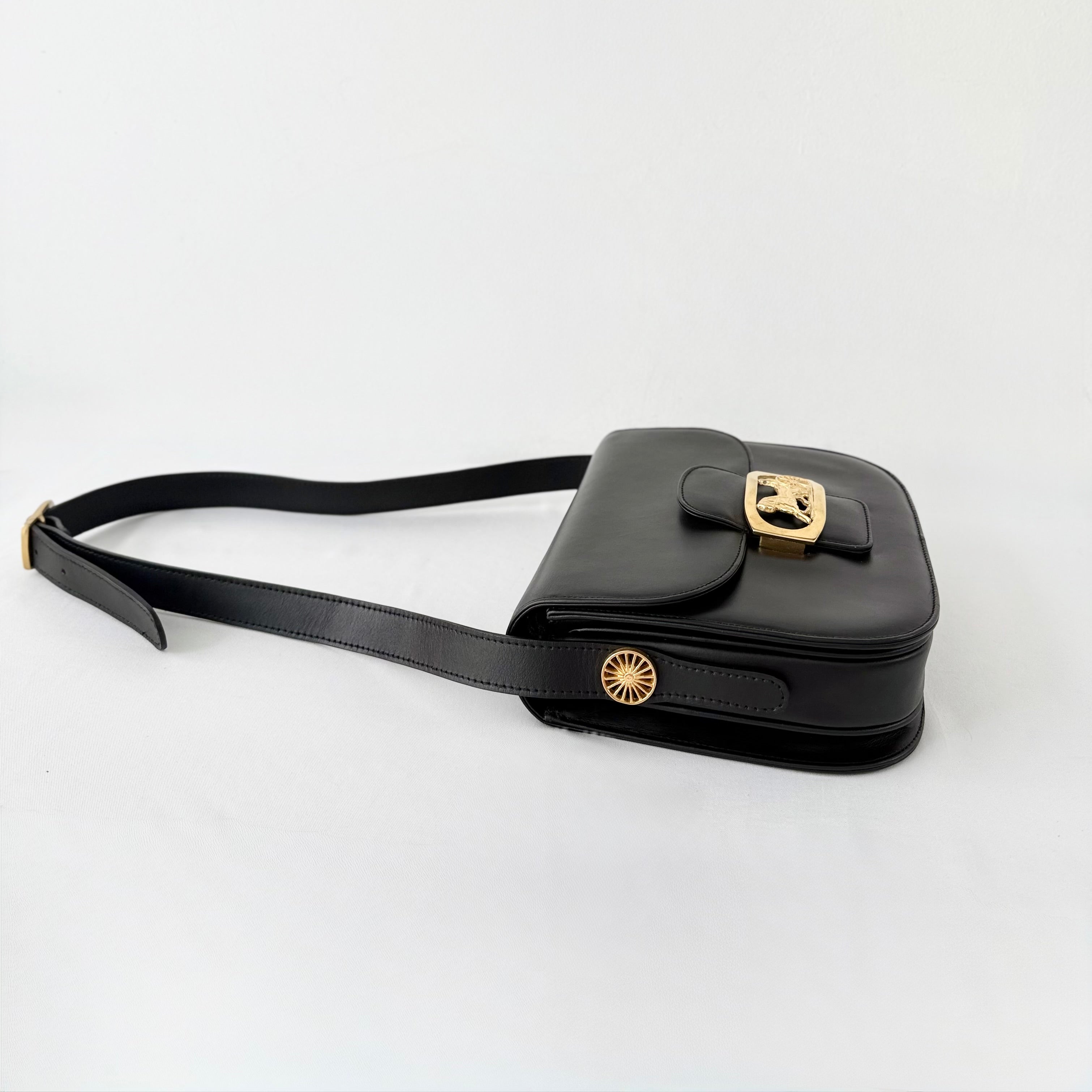 Celine Black Horse Carriage Shoulder Bag