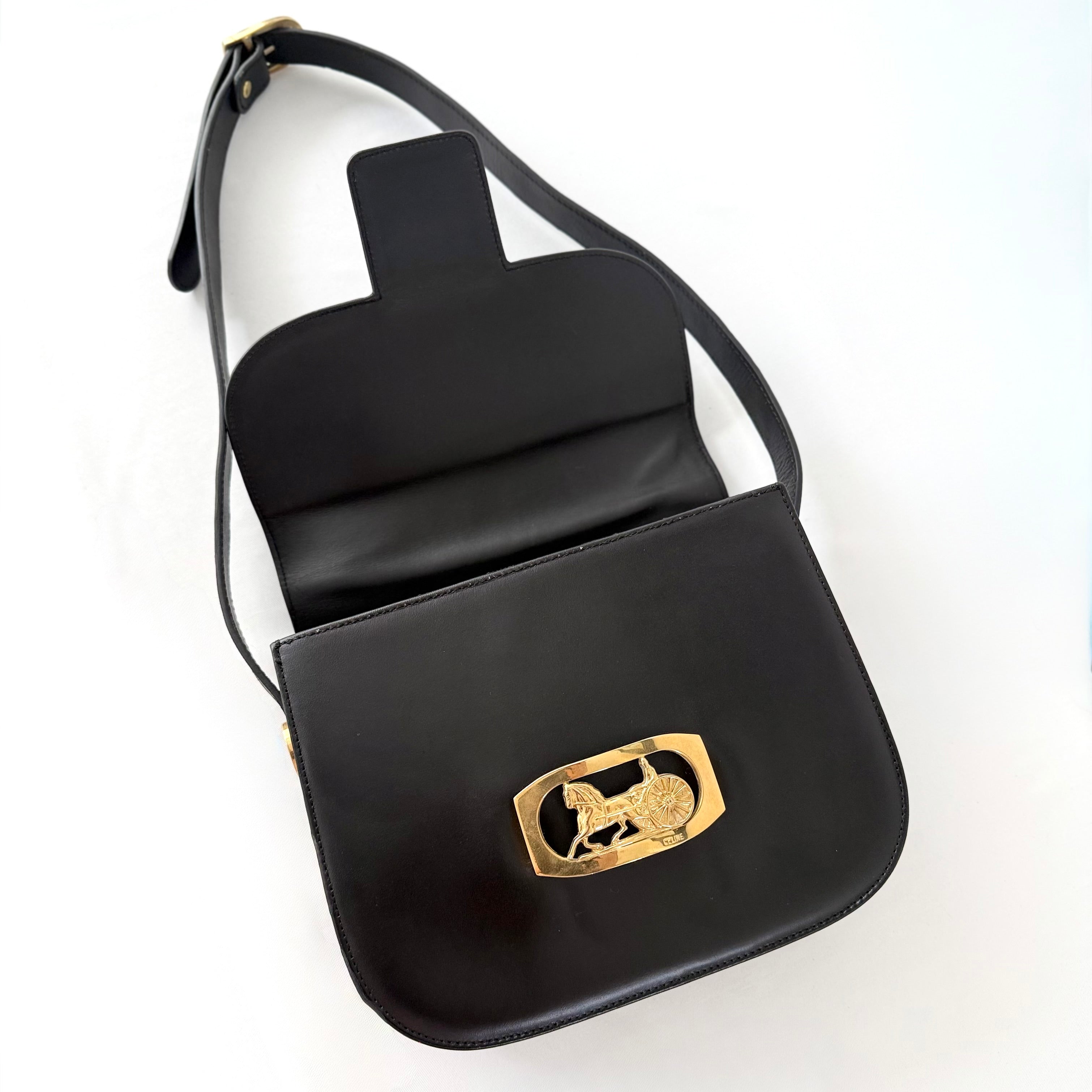 Celine Black Horse Carriage Shoulder Bag