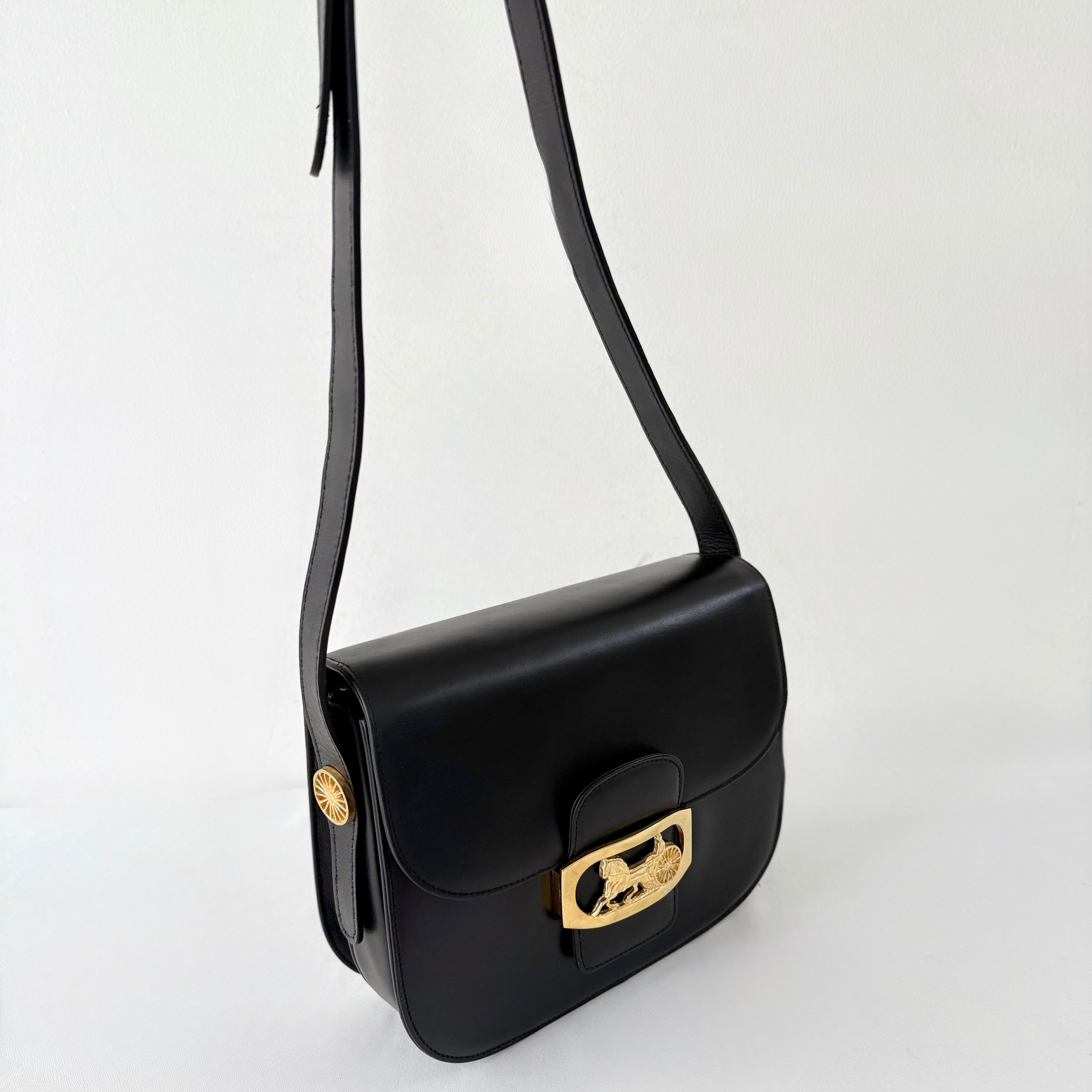 Celine Black Horse Carriage Shoulder Bag
