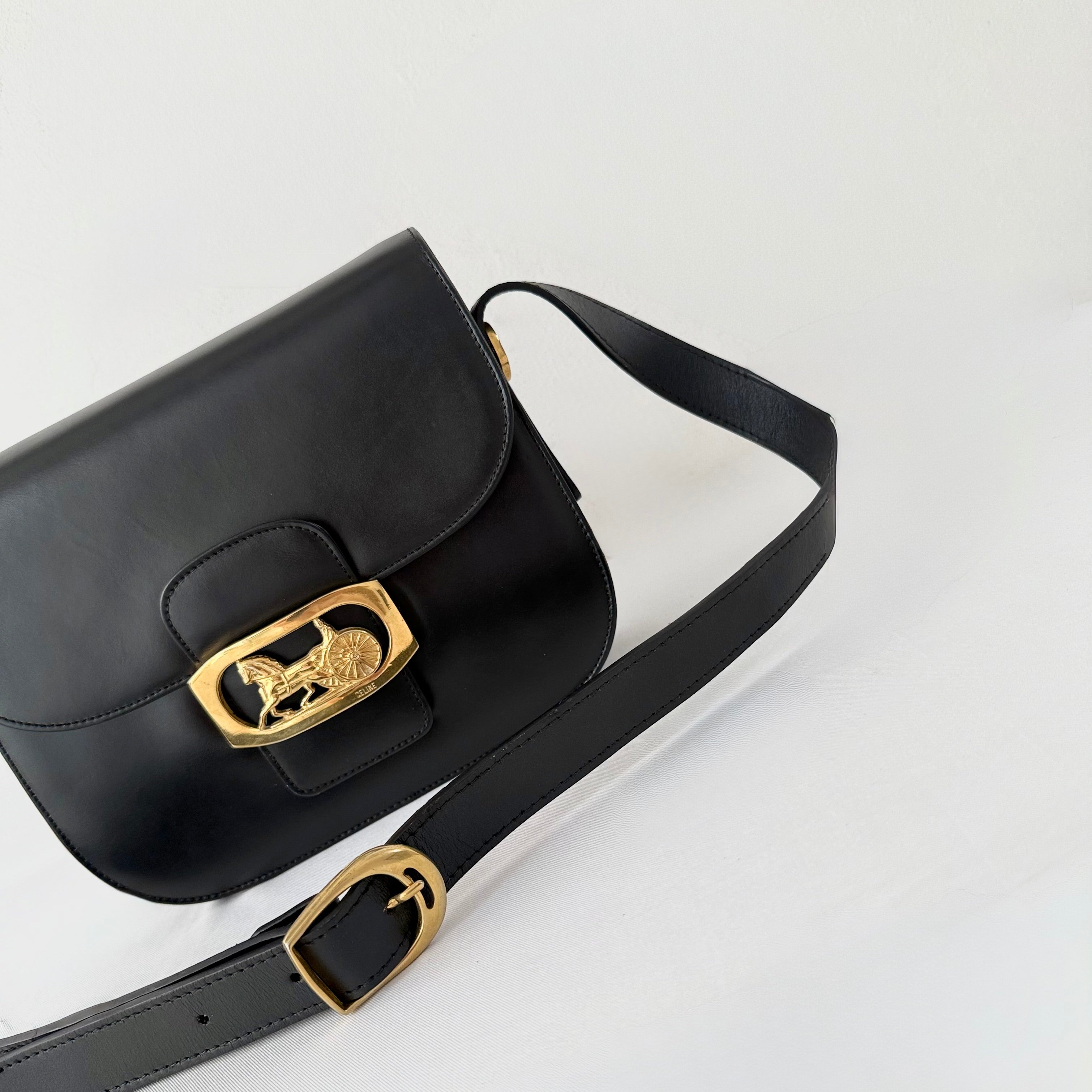 Celine Black Horse Carriage Shoulder Bag