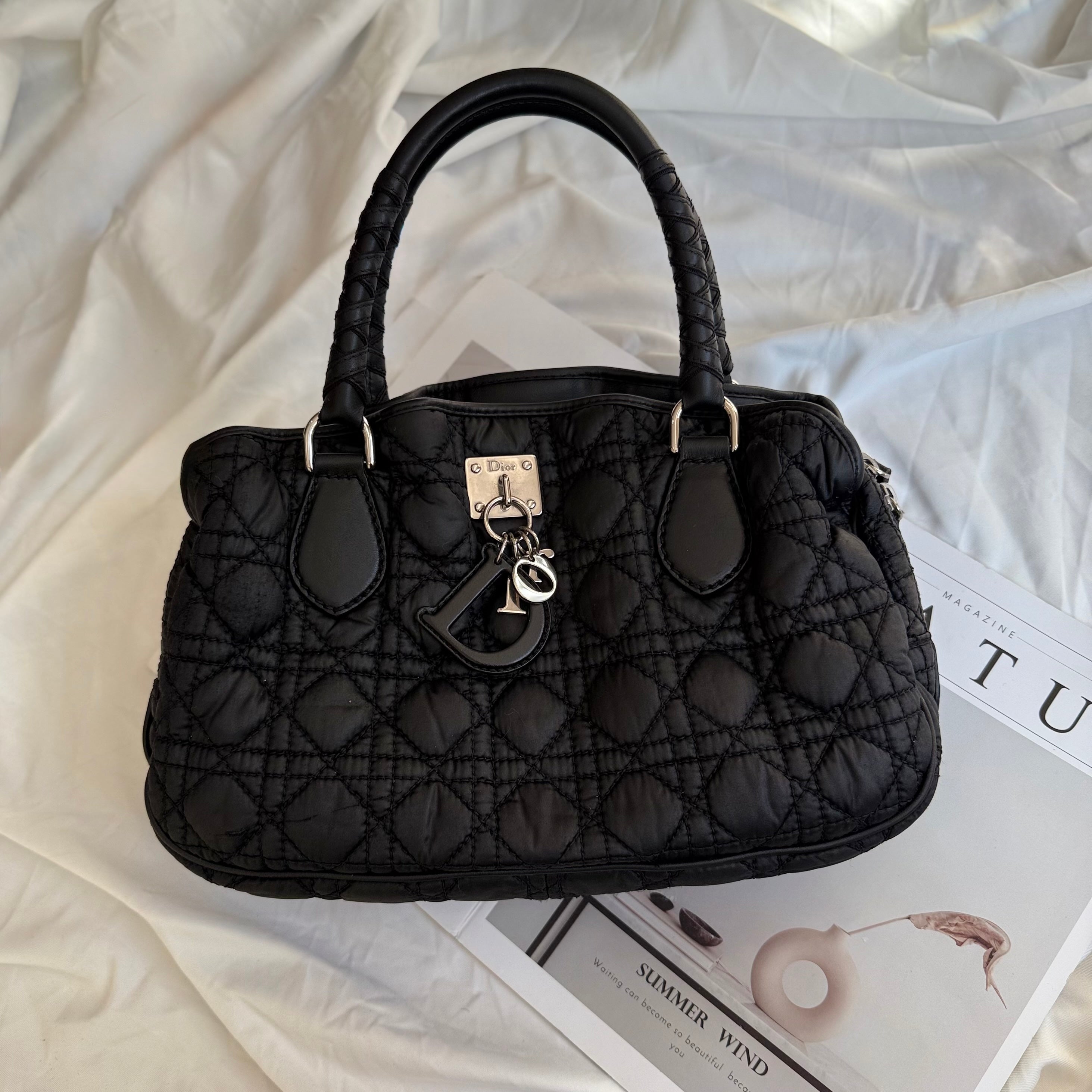 Christian Dior Black Cannage Nylon Charming Shoulder Bag