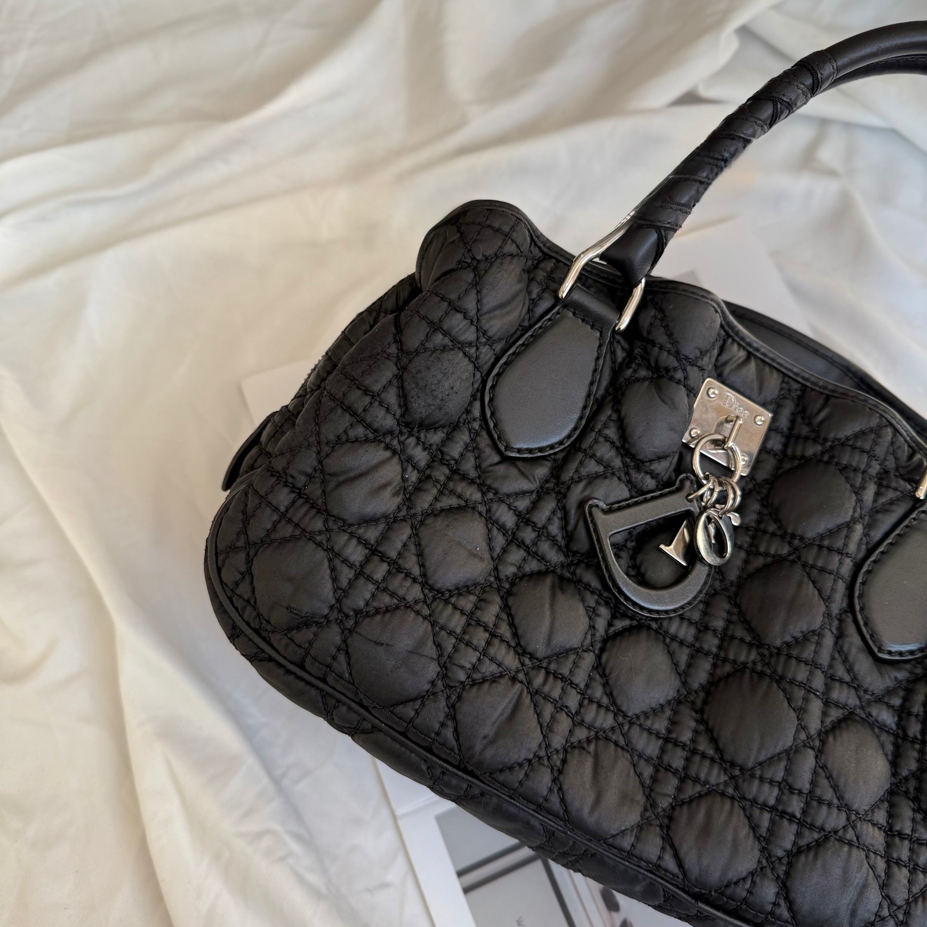 Christian Dior Black Cannage Nylon Charming Shoulder Bag