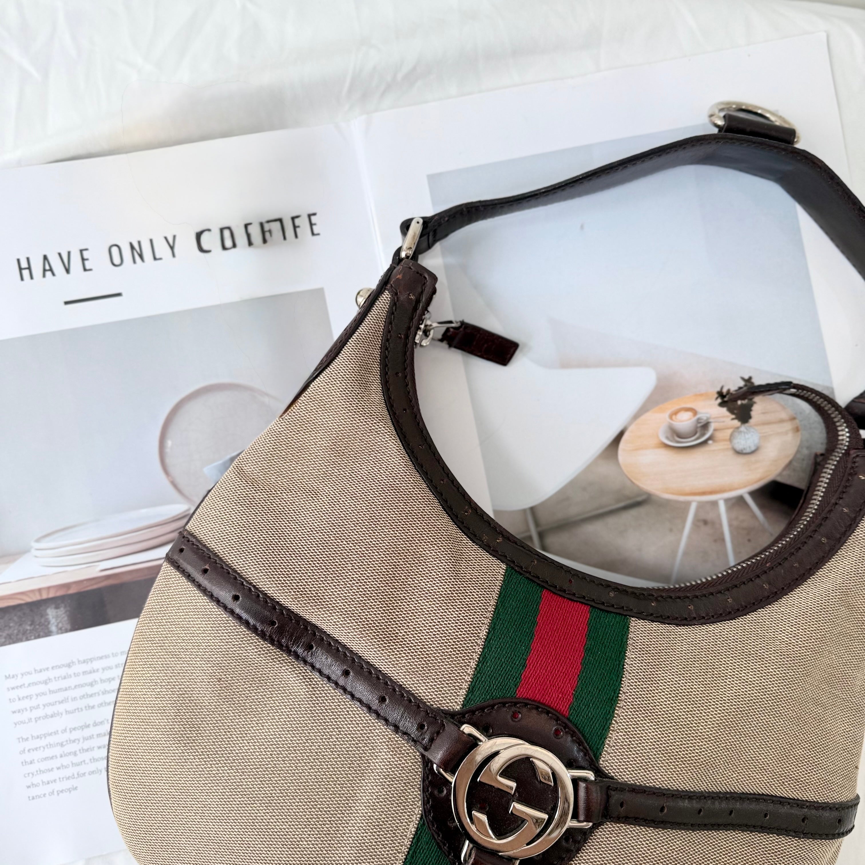 Gucci Vintage Monogram Signature Reins Shoulder Hobo Bag
