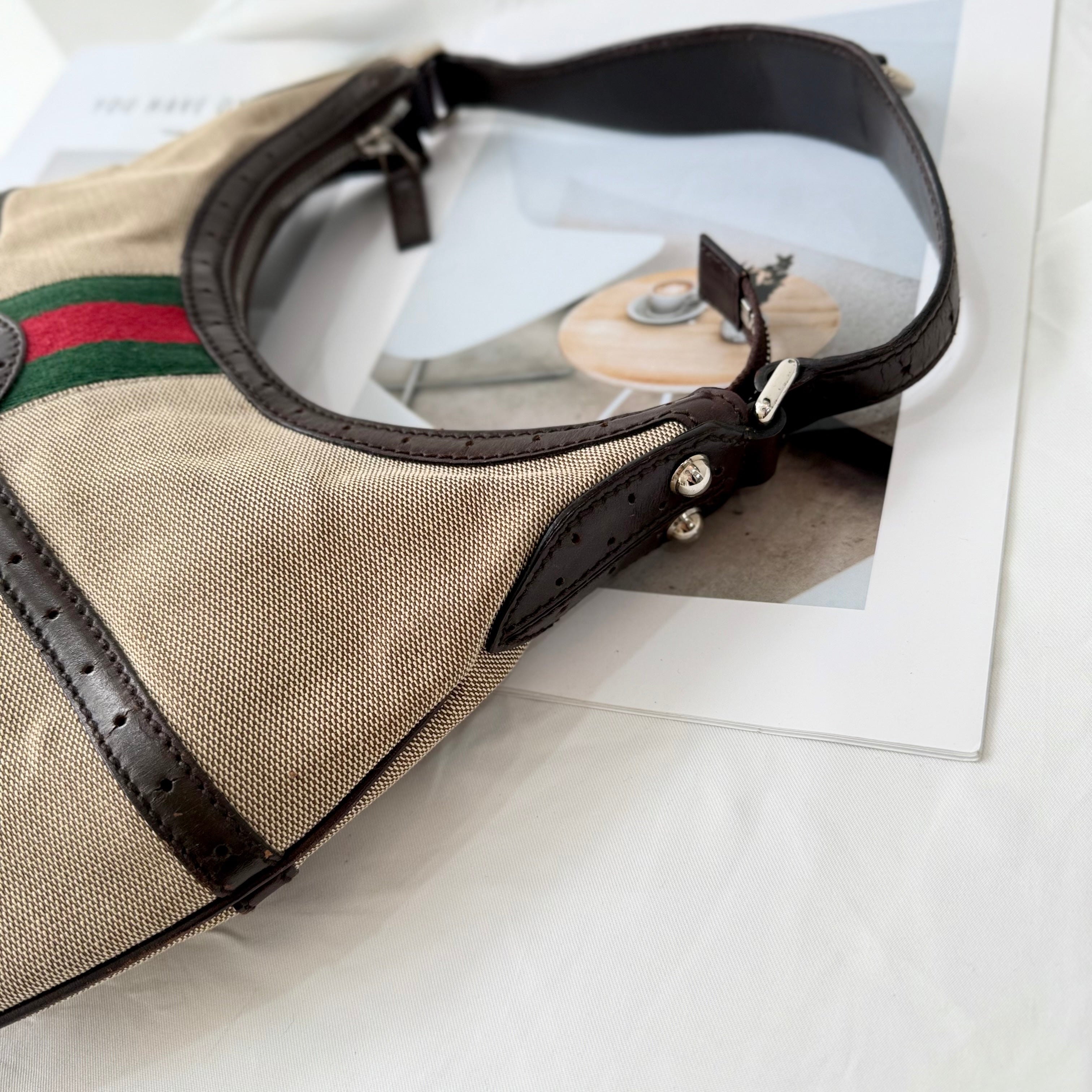 Gucci Vintage Monogram Signature Reins Shoulder Hobo Bag