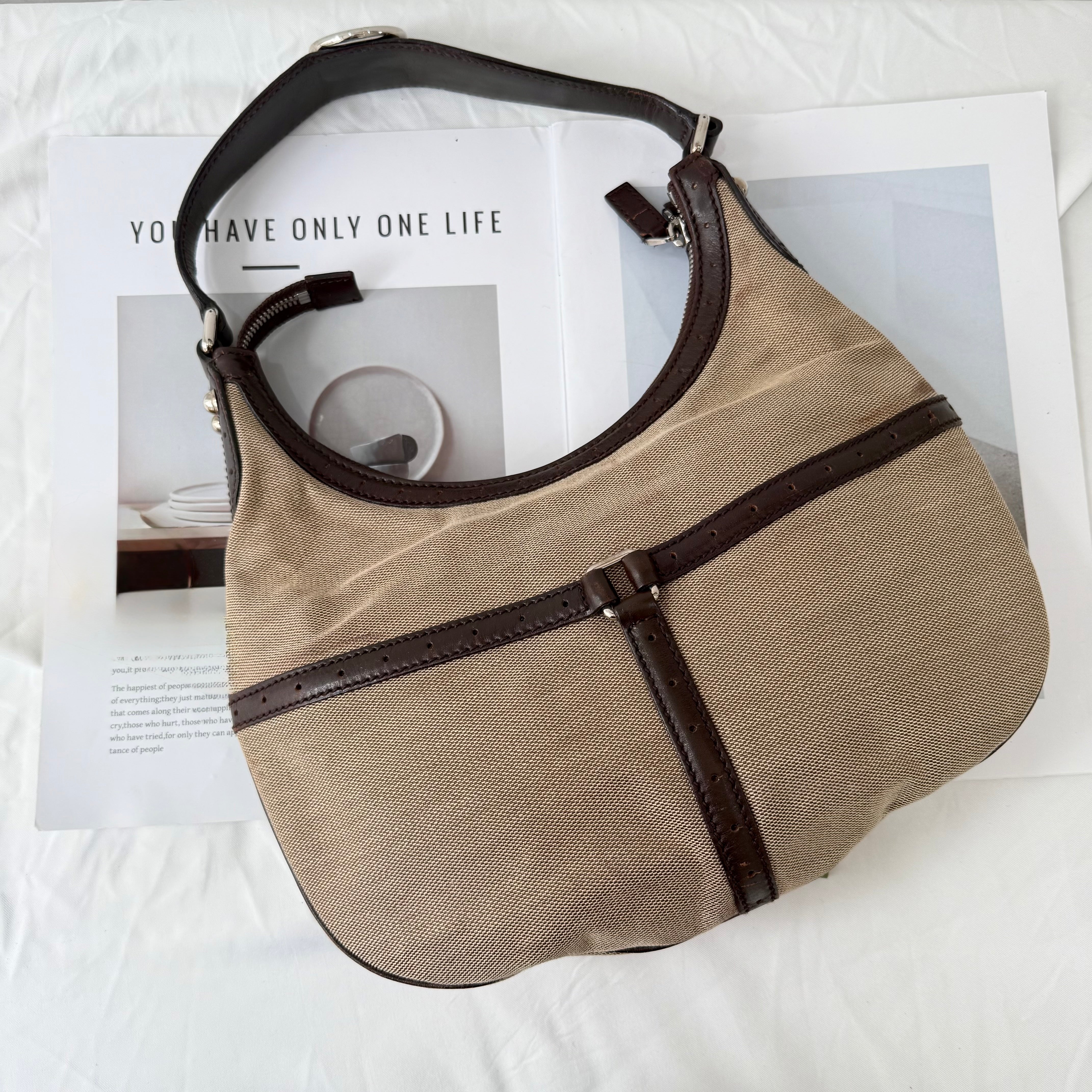 Gucci Vintage Monogram Signature Reins Shoulder Hobo Bag