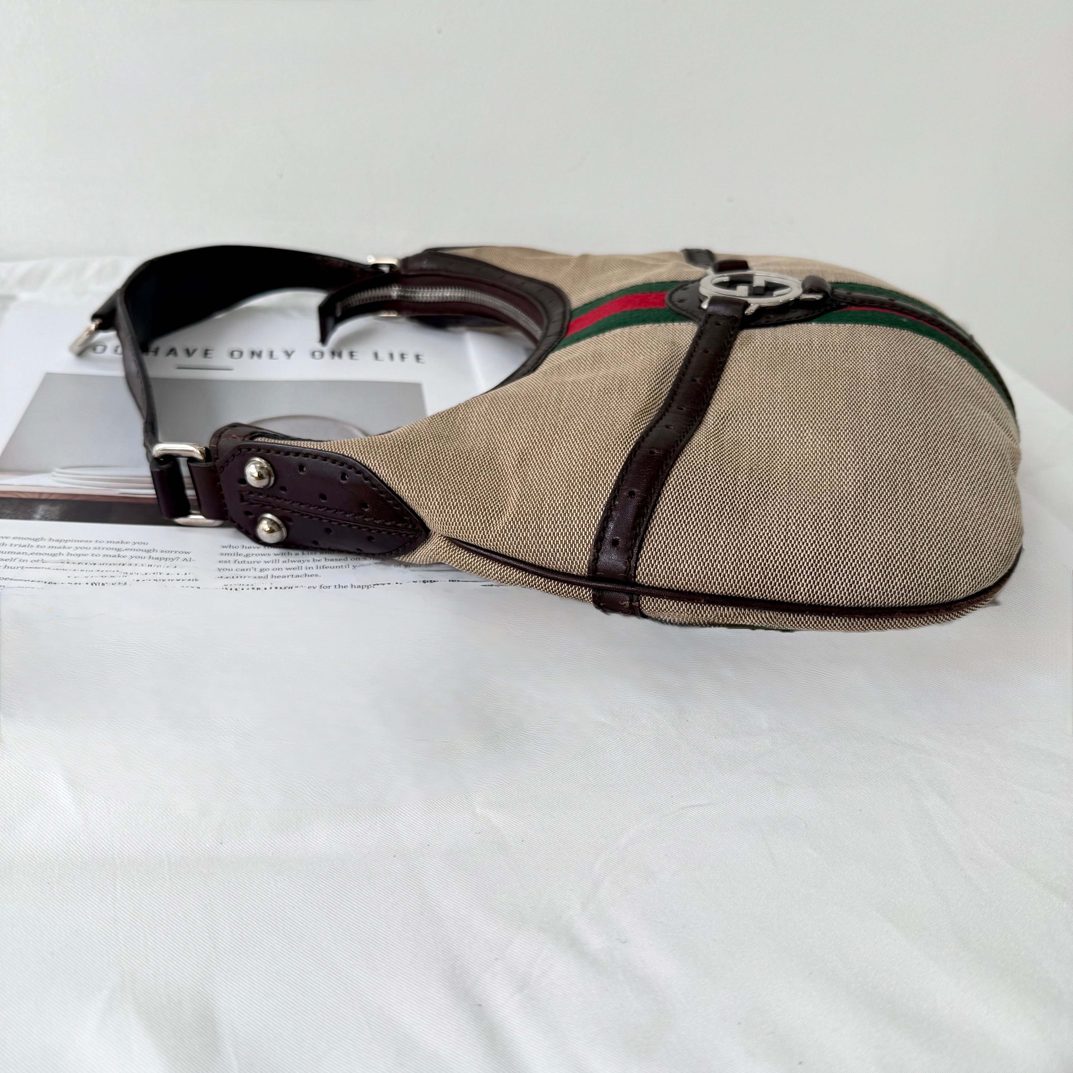 Gucci Vintage Monogram Signature Reins Shoulder Hobo Bag