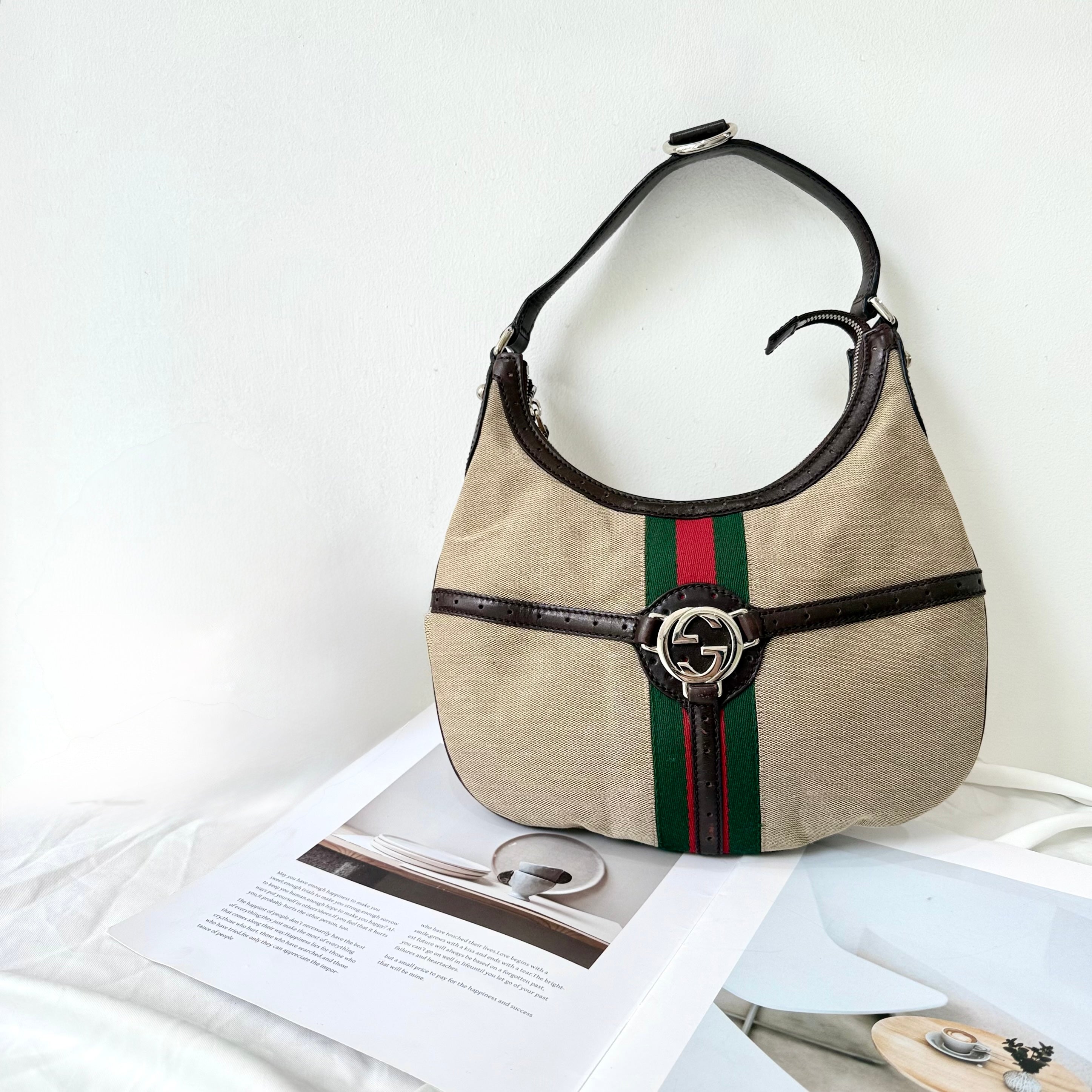 Gucci Vintage Monogram Signature Reins Shoulder Hobo Bag