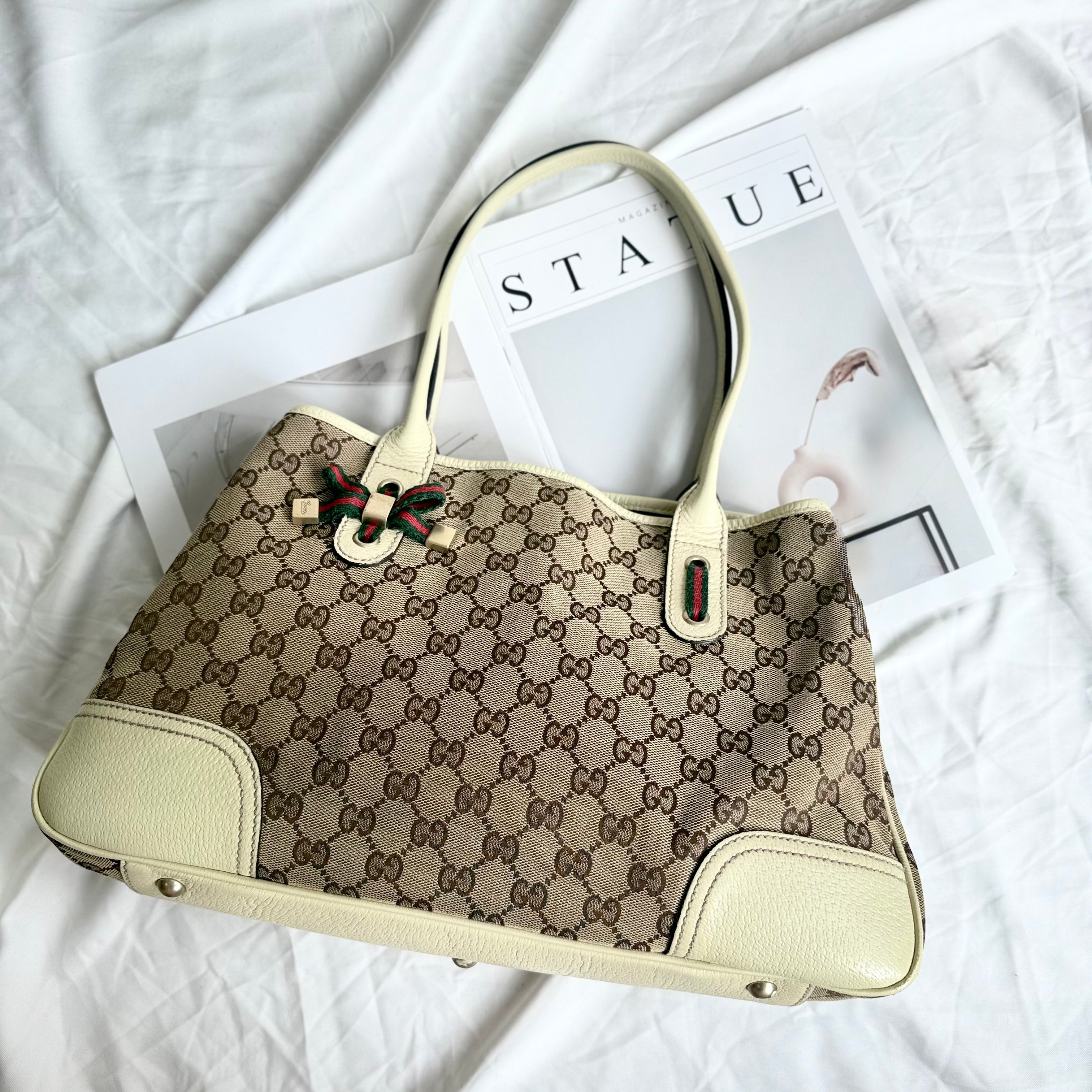 Gucci Brown/Beige Monogram Canvas Princy Sherry GG Tote Bag