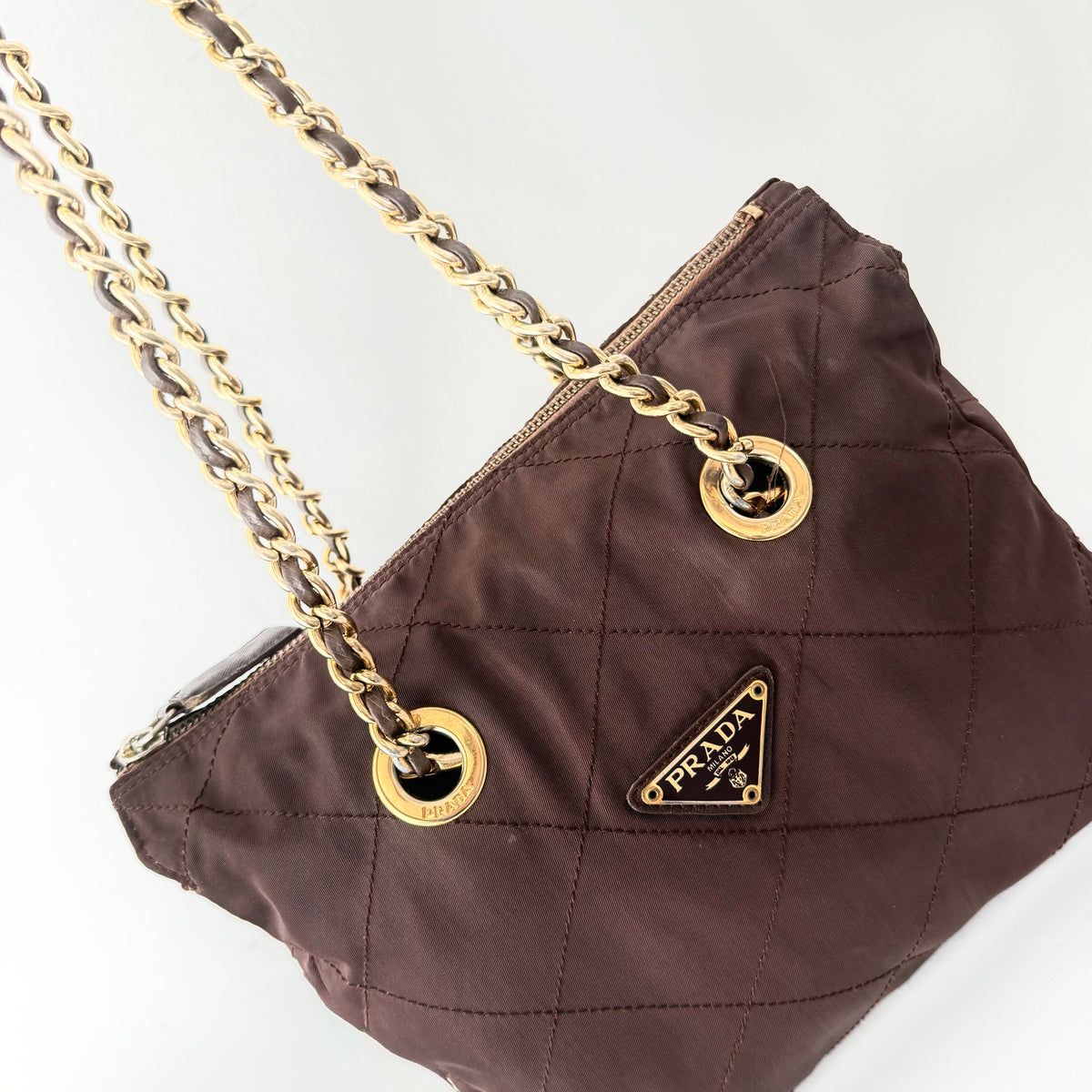 Prada Brown Nylon Tessuto Quilted Flap Shoulder bag