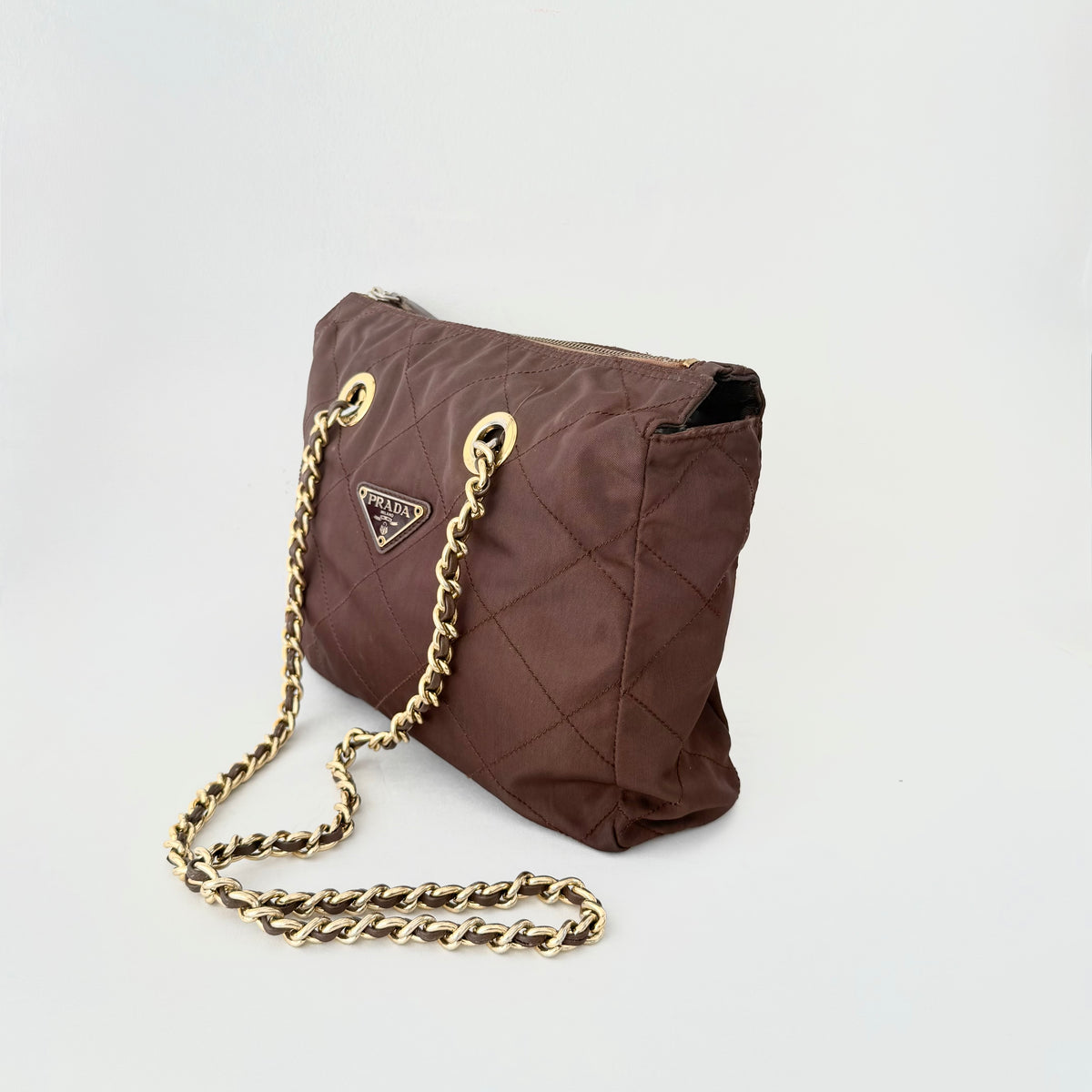 Prada Brown Nylon Tessuto Quilted Flap Shoulder bag
