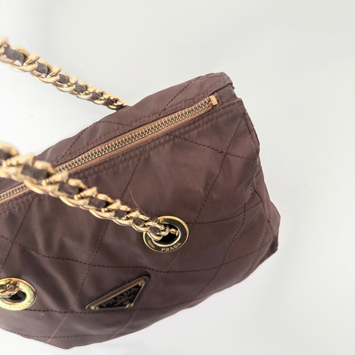 Prada Brown Nylon Tessuto Quilted Flap Shoulder bag