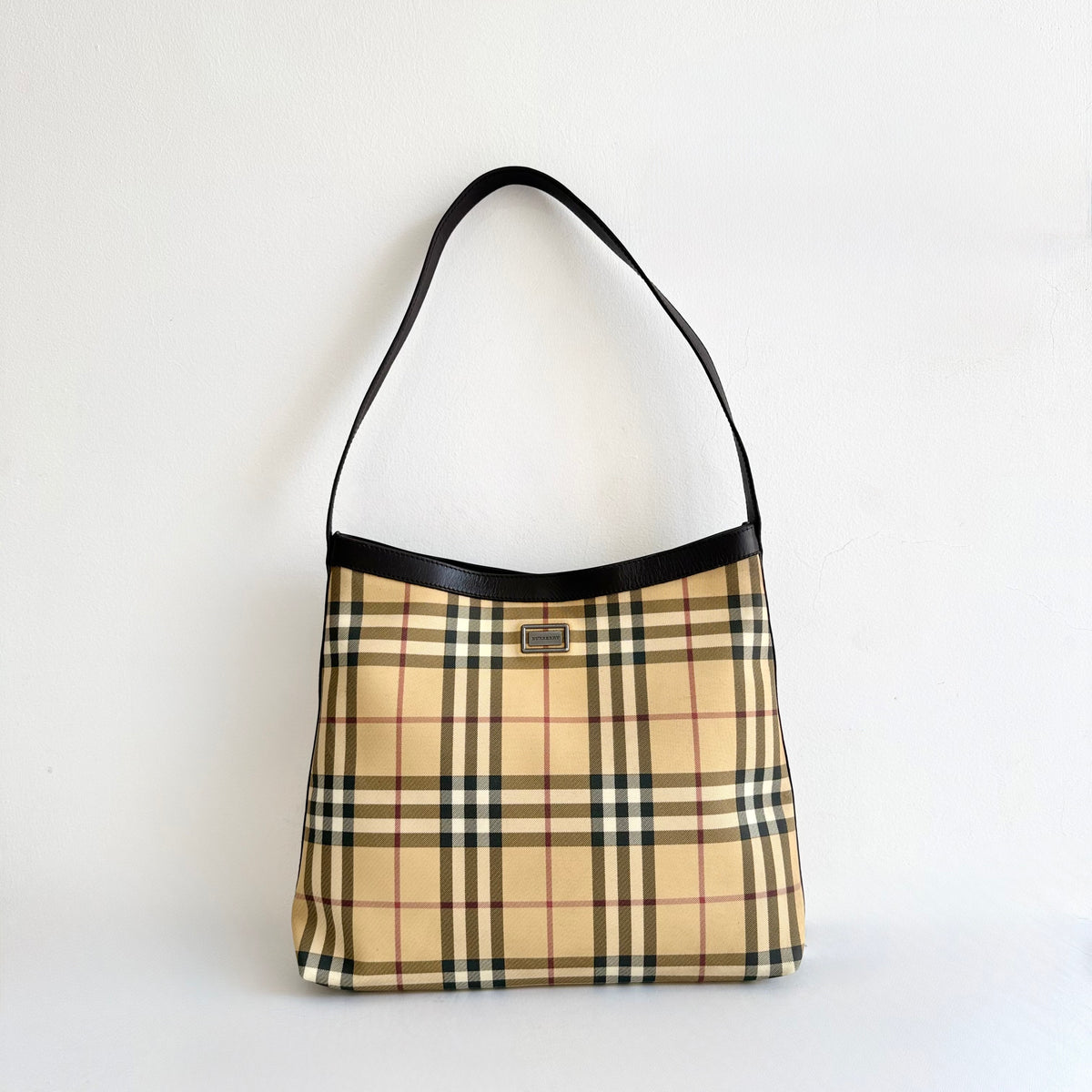 BURBERRY Nova Check Shoulder Bag Coated Canvas Beige