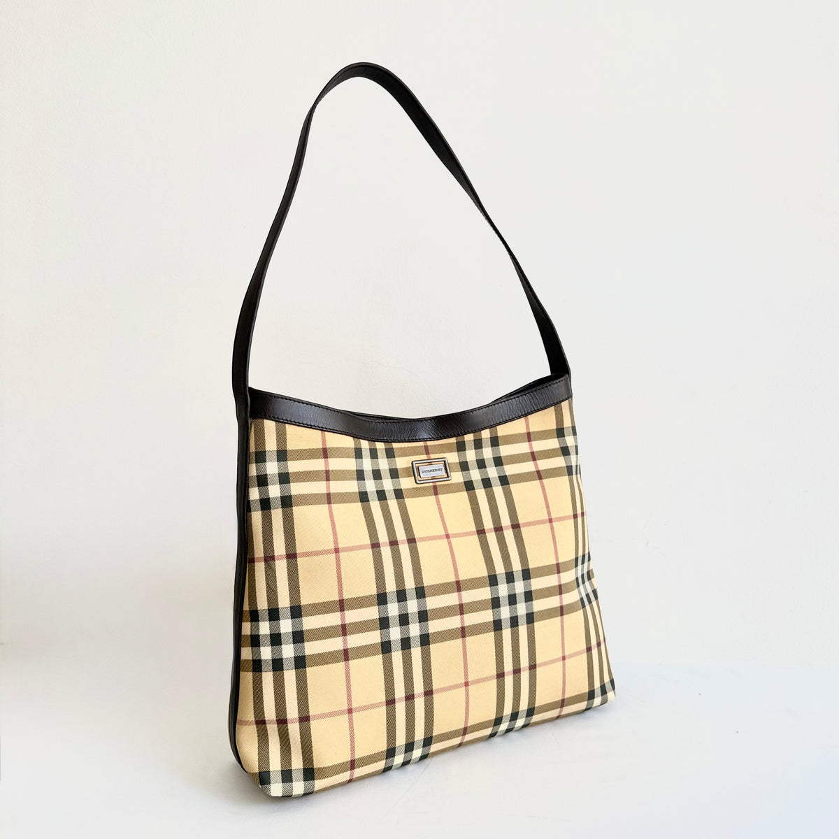 BURBERRY Nova Check Shoulder Bag Coated Canvas Beige