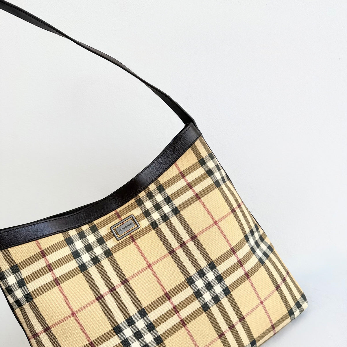 BURBERRY Nova Check Shoulder Bag Coated Canvas Beige
