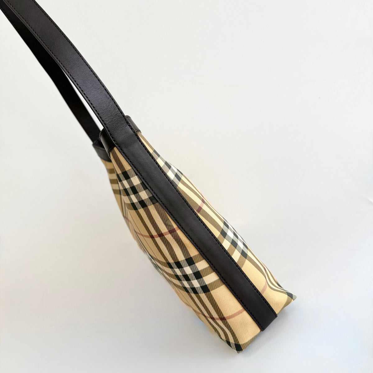 BURBERRY Nova Check Shoulder Bag Coated Canvas Beige