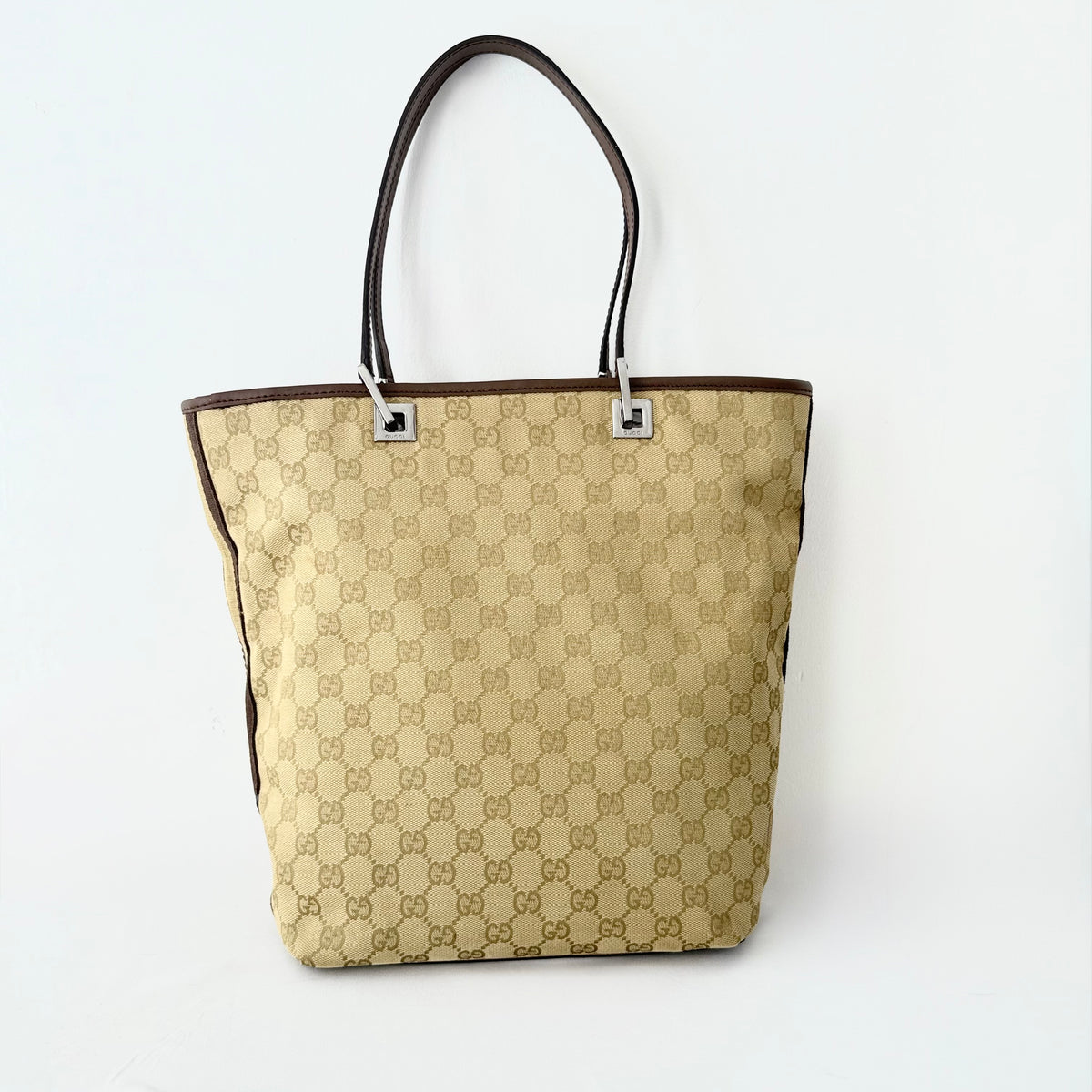 Gucci Monogram Web Bucket Tote Brown