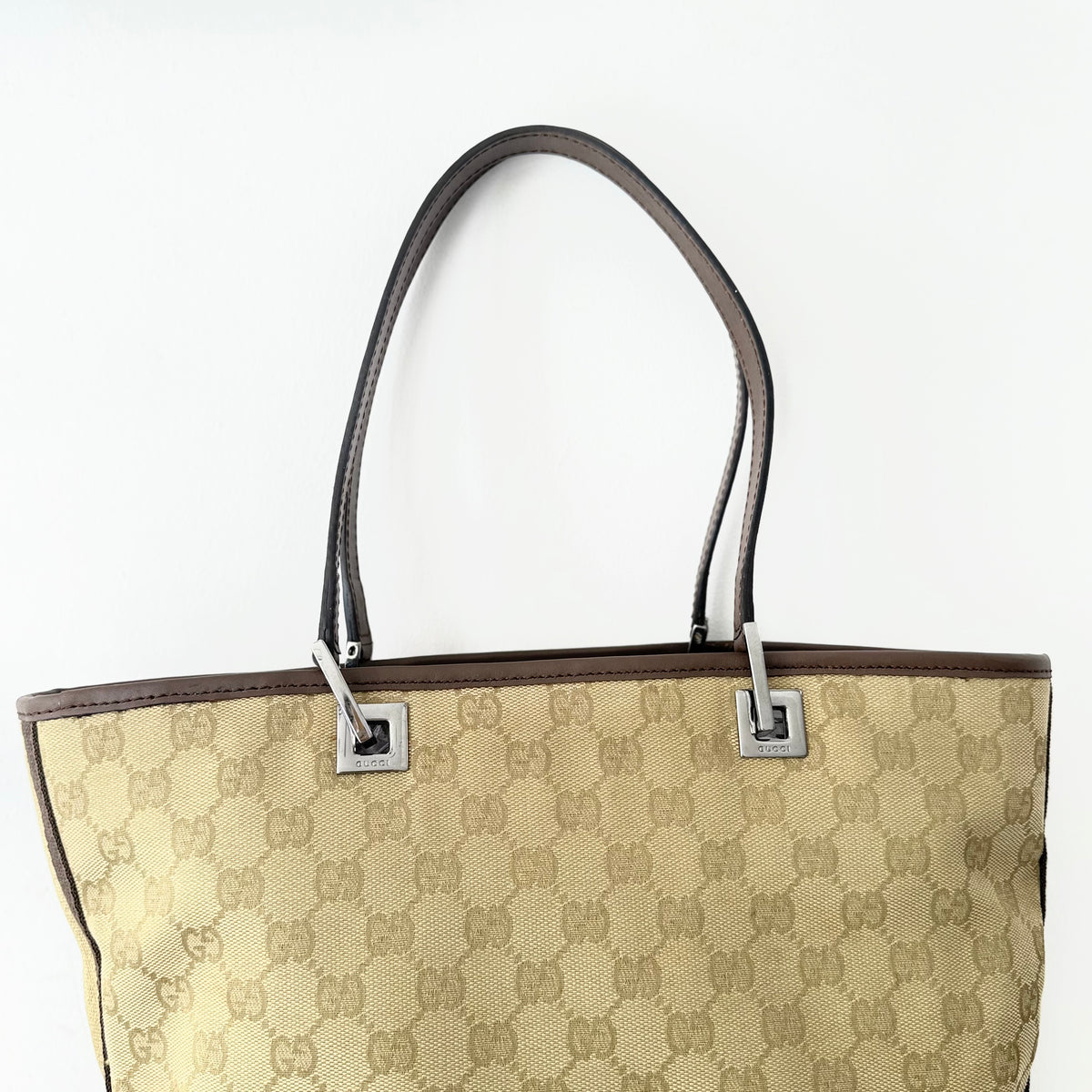 Gucci Monogram Web Bucket Tote Brown