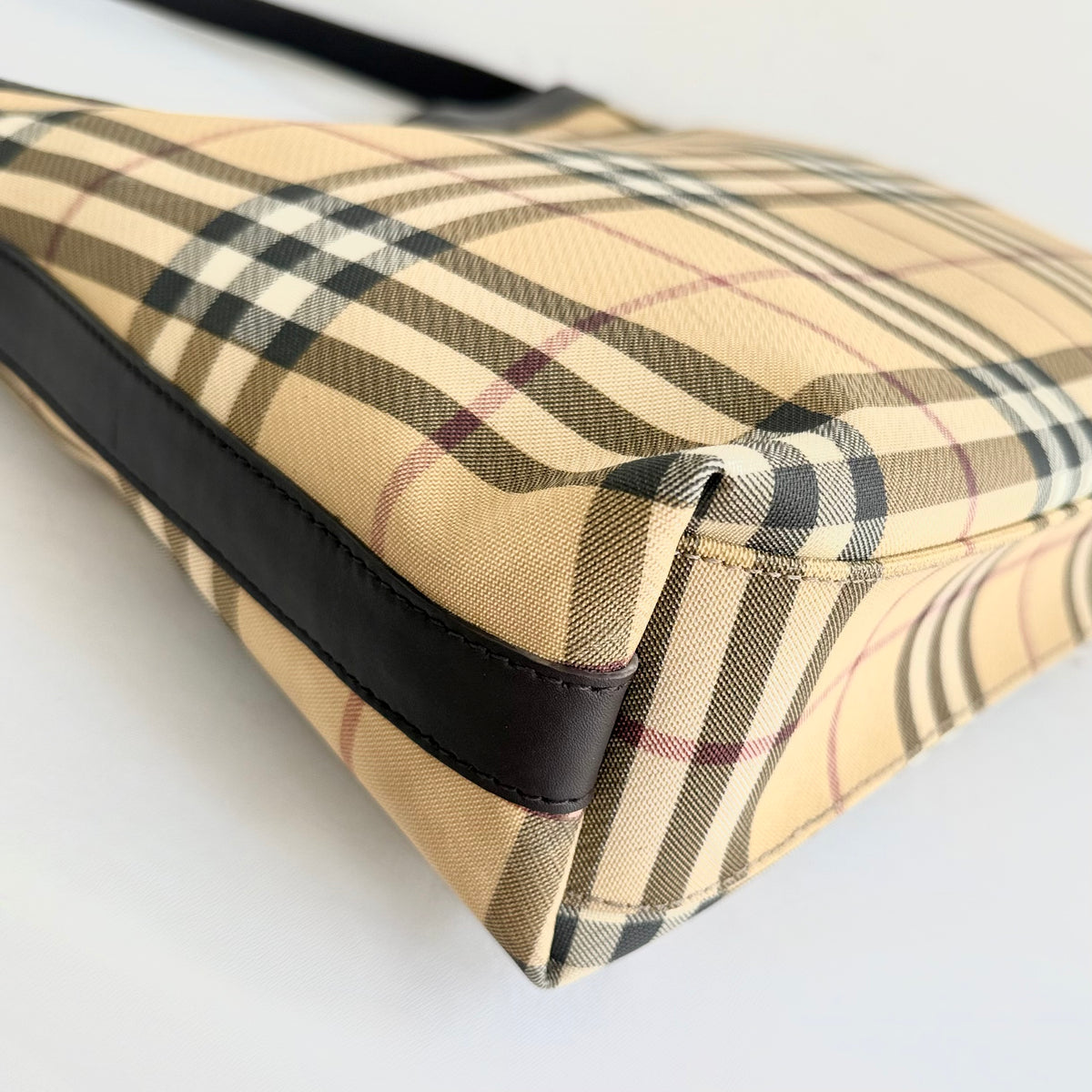 BURBERRY Nova Check Shoulder Bag Coated Canvas Beige