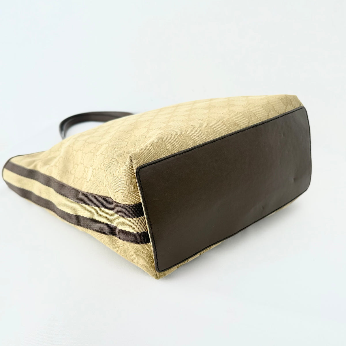 Gucci Monogram Web Bucket Tote Brown