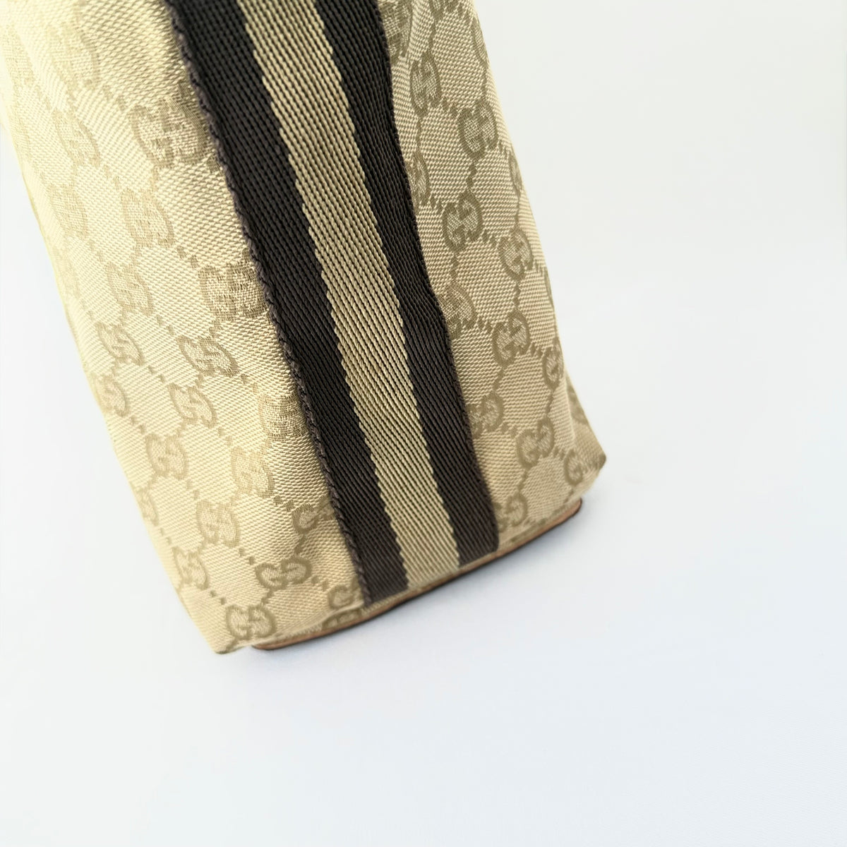 Gucci Monogram Web Bucket Tote Brown