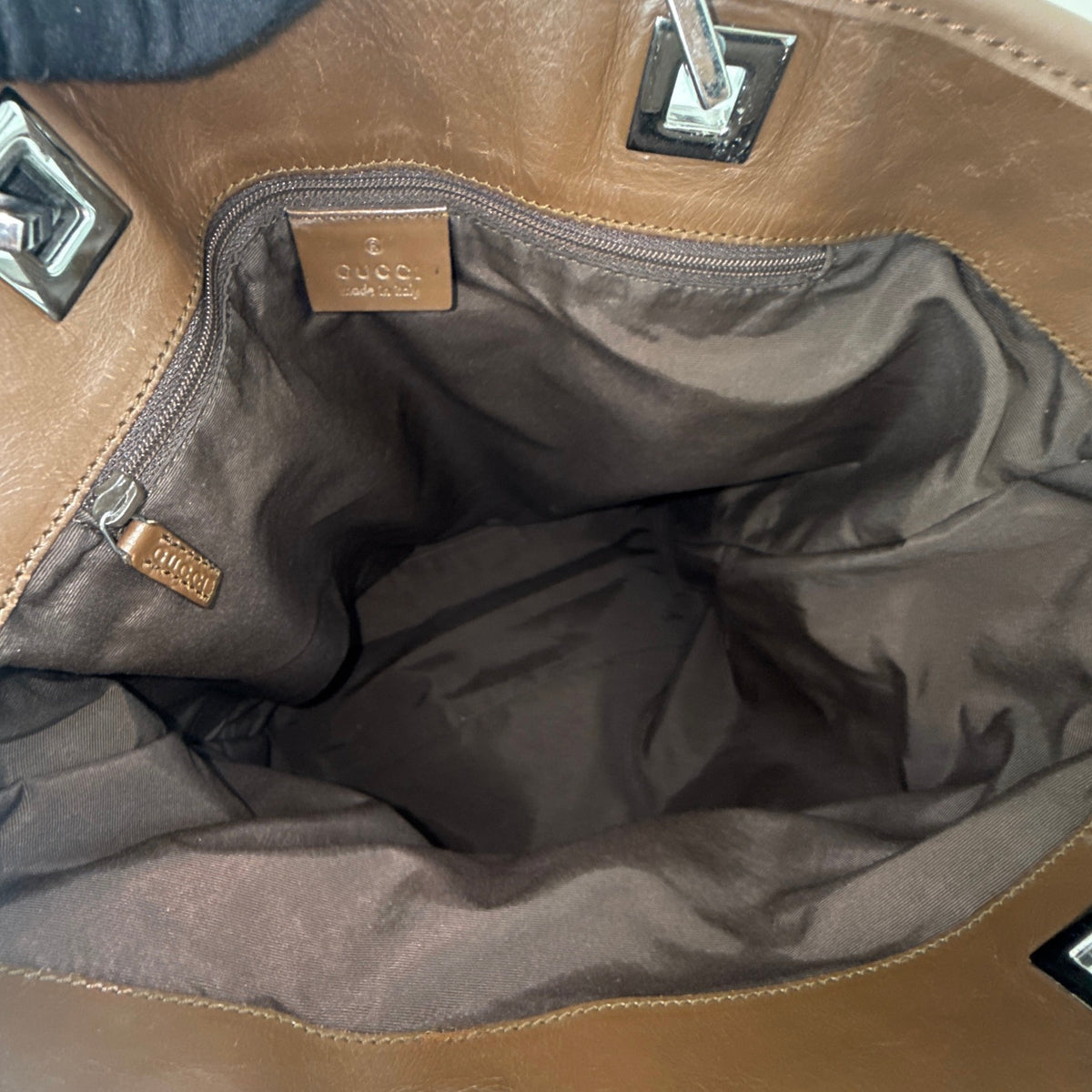 Gucci Monogram Web Bucket Tote Brown