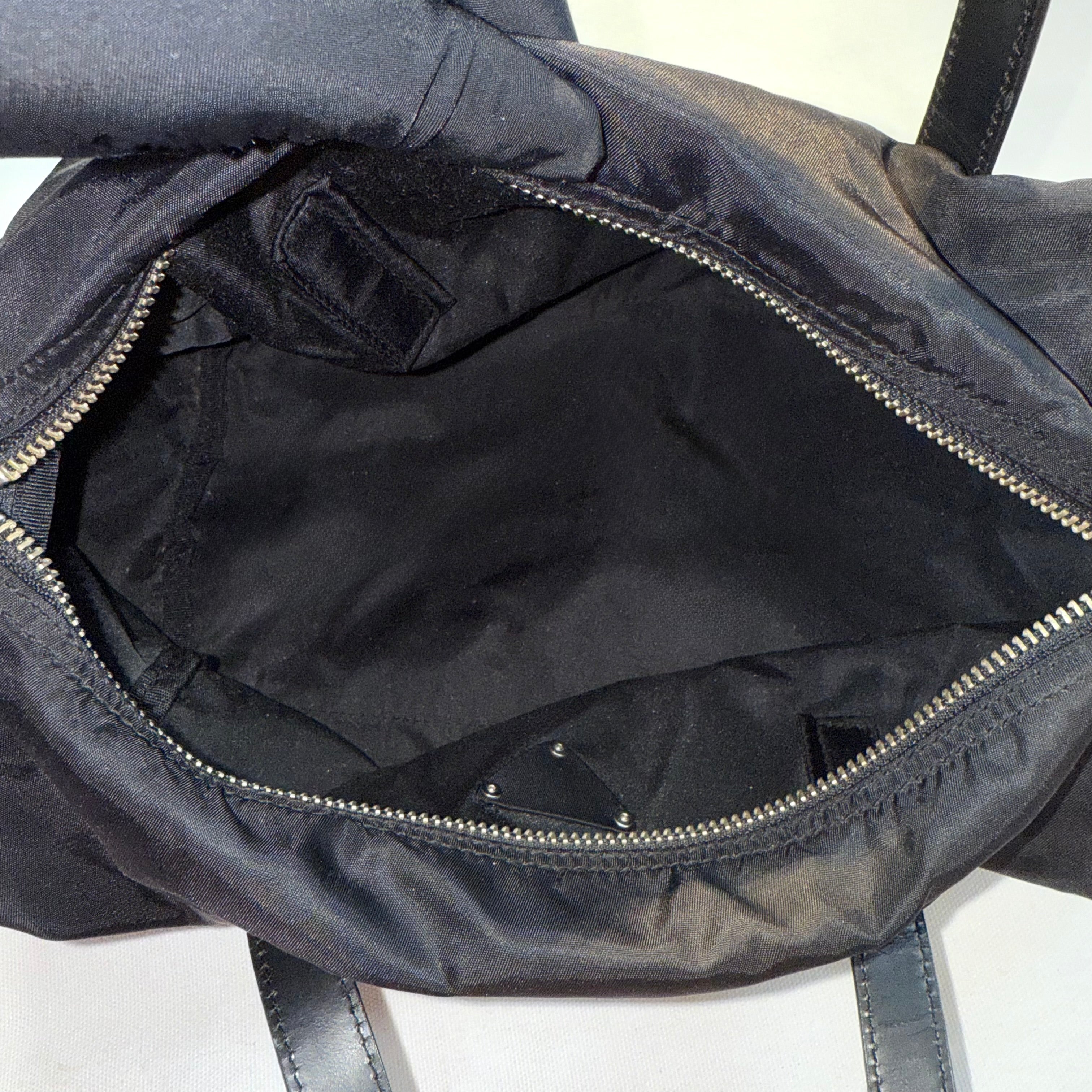 Prada Black Leather Trim Nylon Tessuto Bauletto Bowler Bag