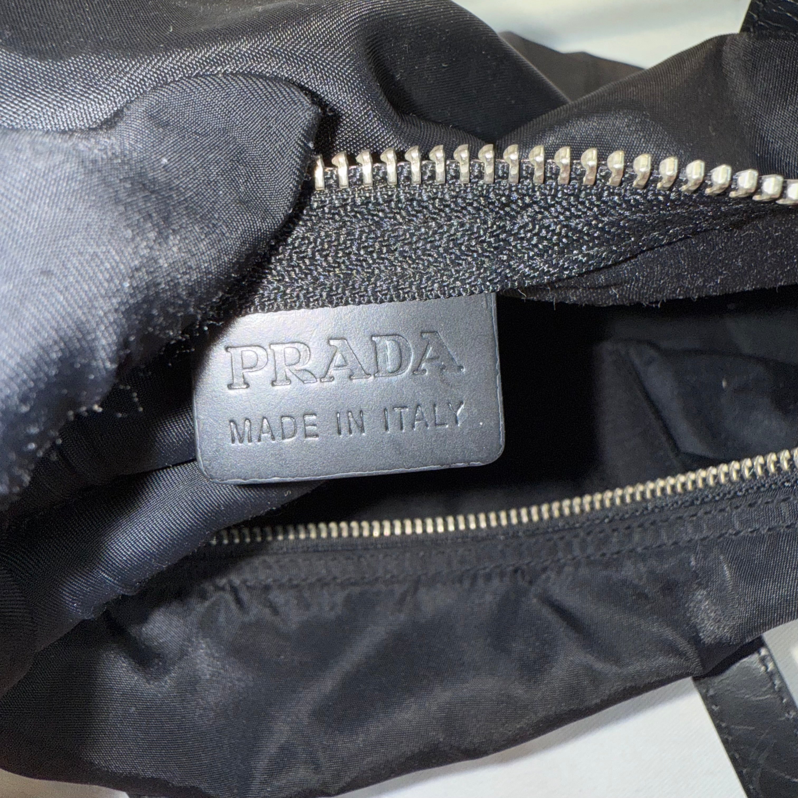 Prada Black Leather Trim Nylon Tessuto Bauletto Bowler Bag