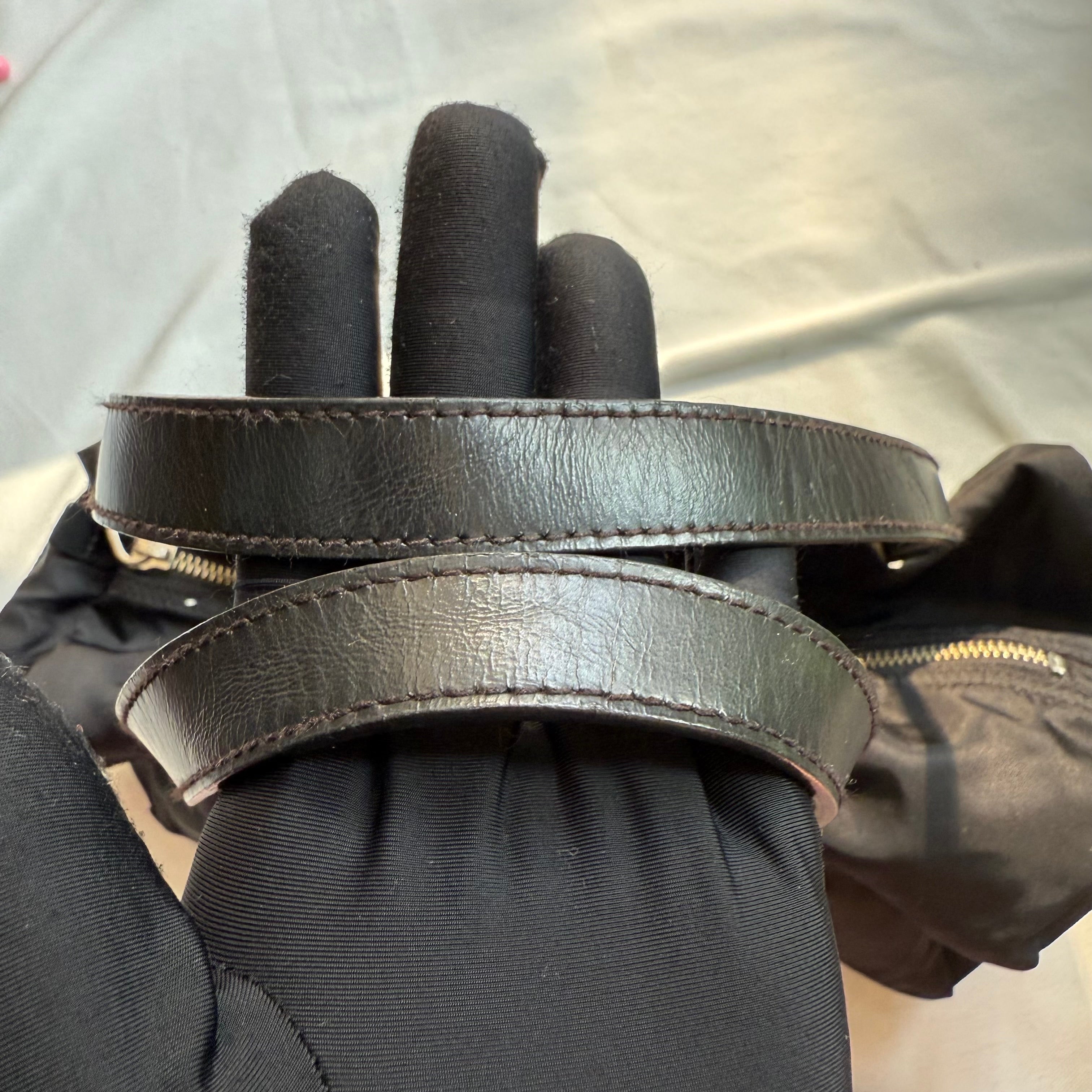 Prada Black Leather Trim Nylon Tessuto Bauletto Bowler Bag